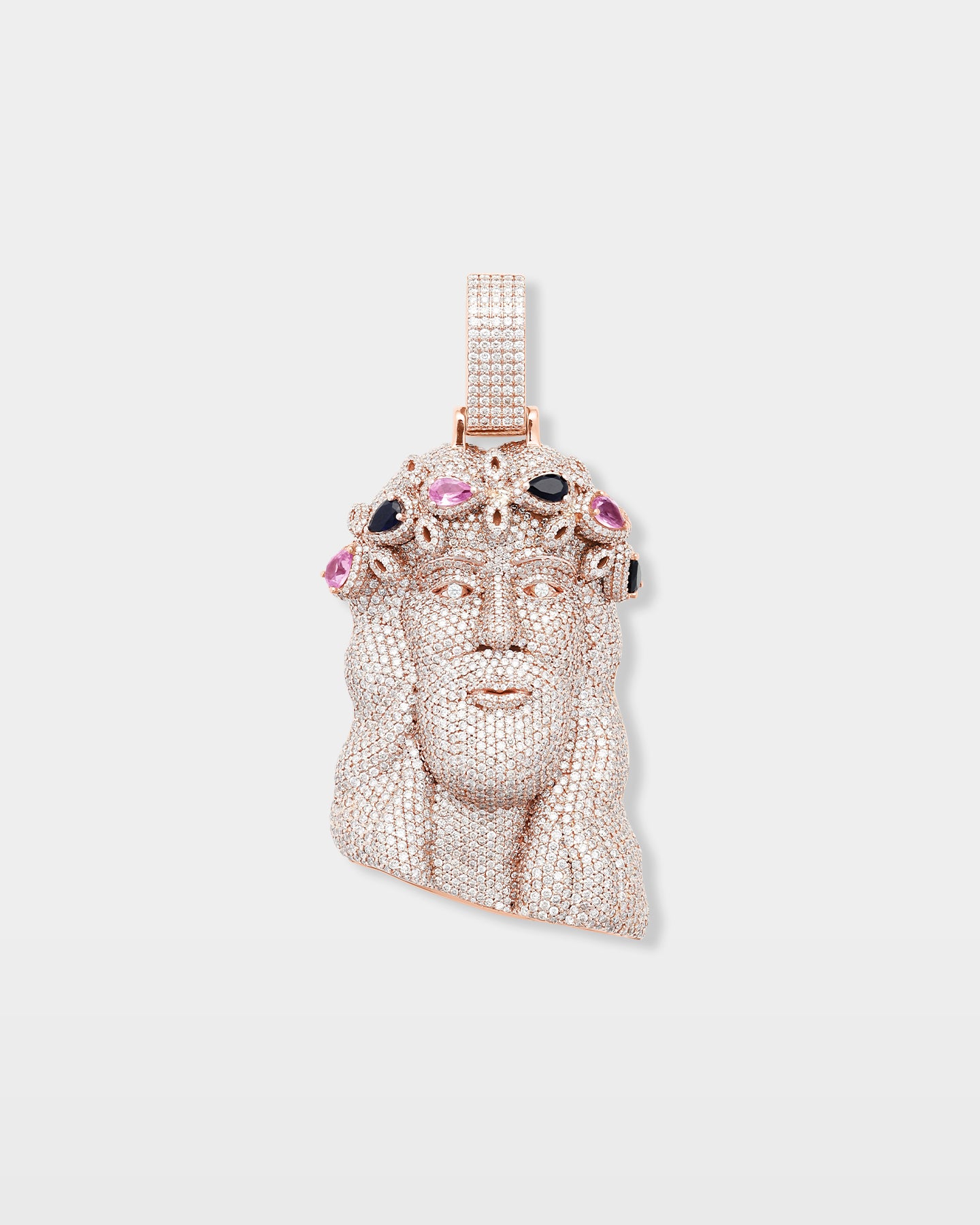 Jesus Head Ruby Sapphire & Diamond Pendant | The Ice Champ Mens Jewelry