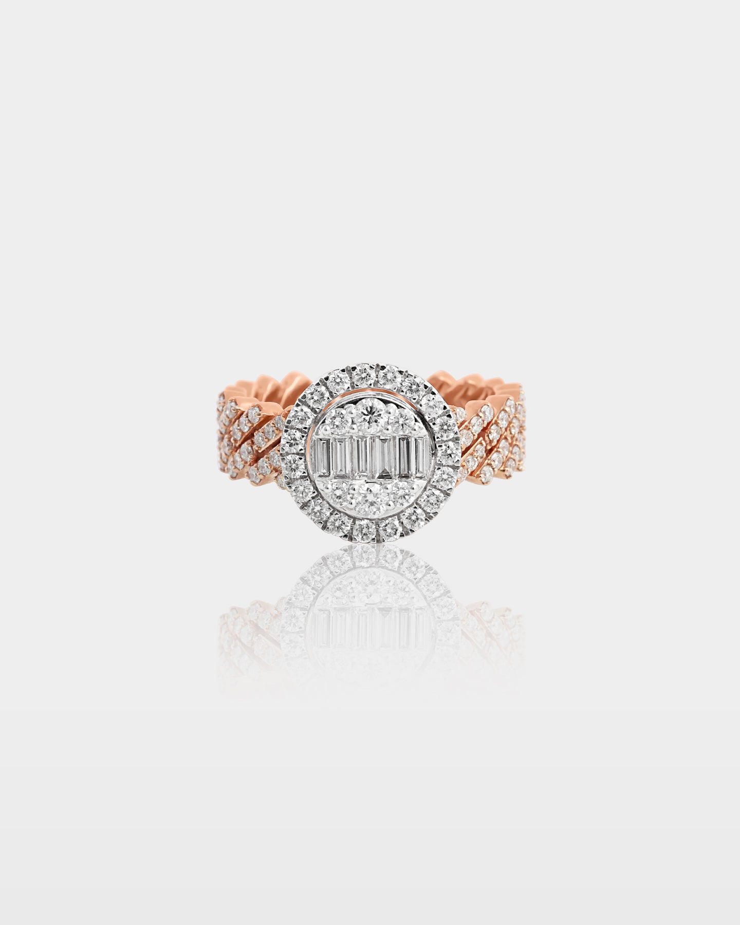 Two Tone Cuban Link Circular Diamond Halo Ring | The Ice Champ Dallas