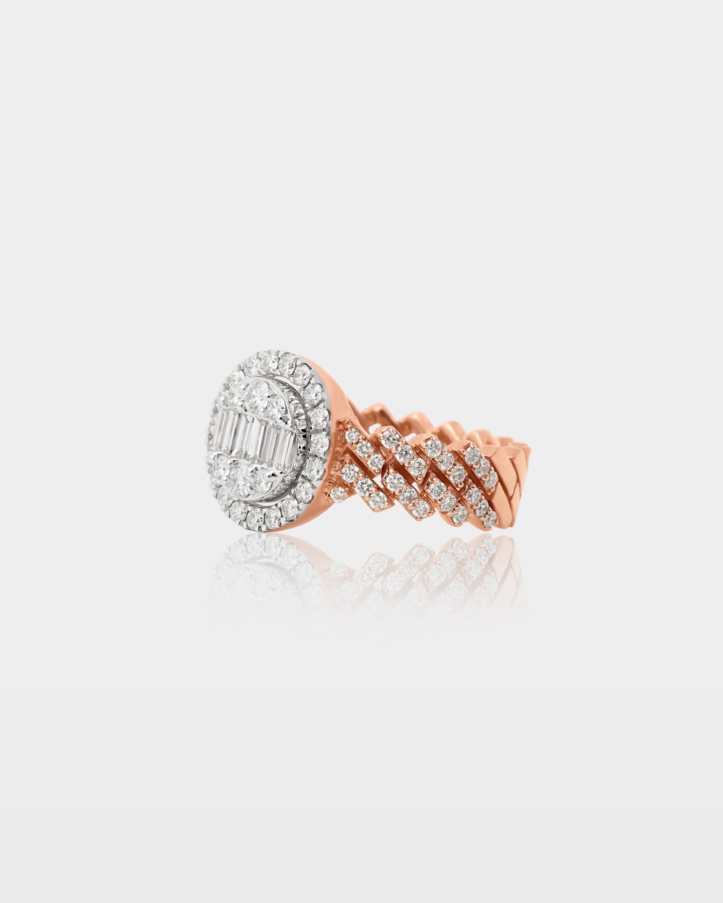 Two Tone Cuban Link Circular Diamond Halo Ring | The Ice Champ Dallas