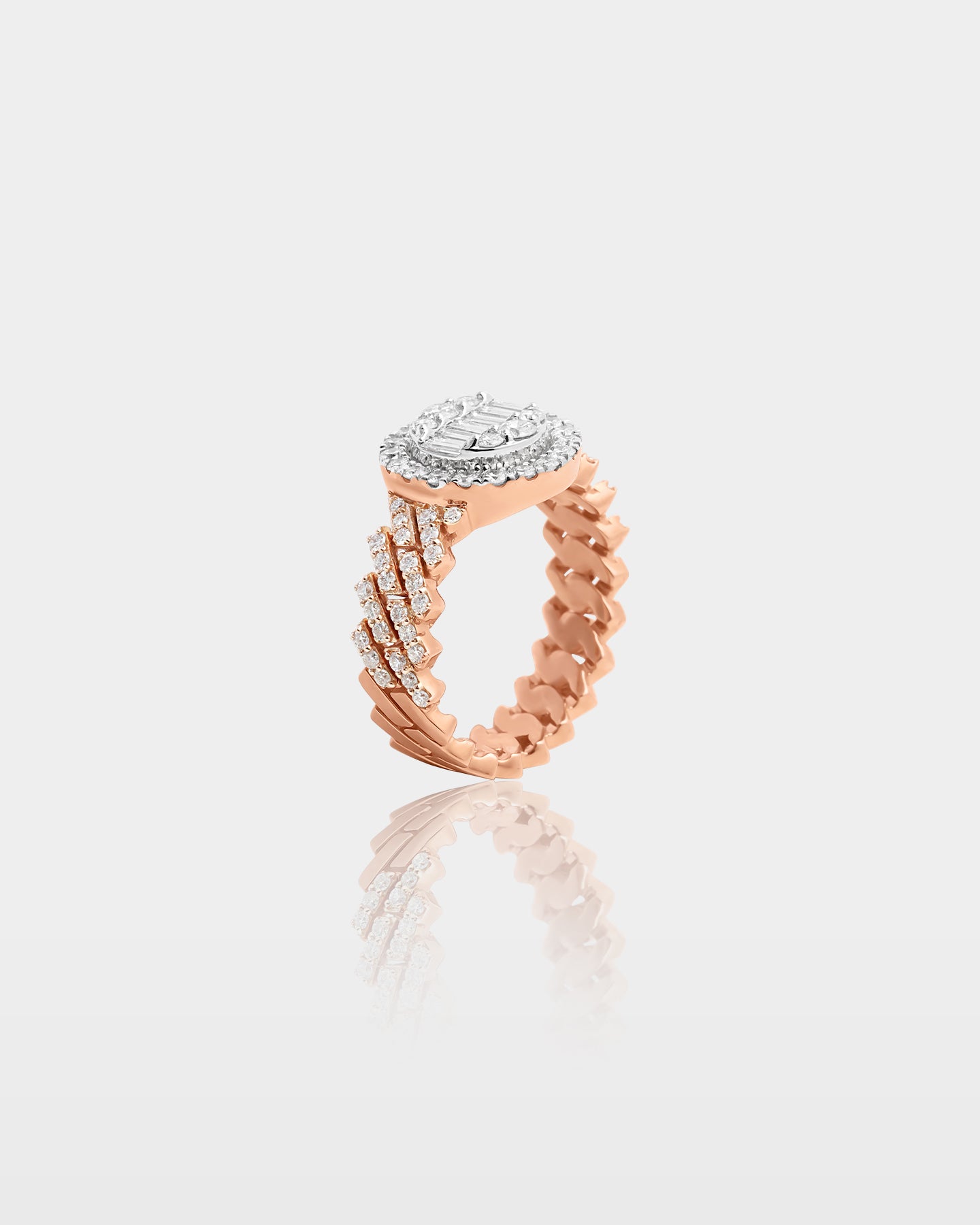 Two Tone Cuban Link Circular Diamond Halo Ring | The Ice Champ Dallas