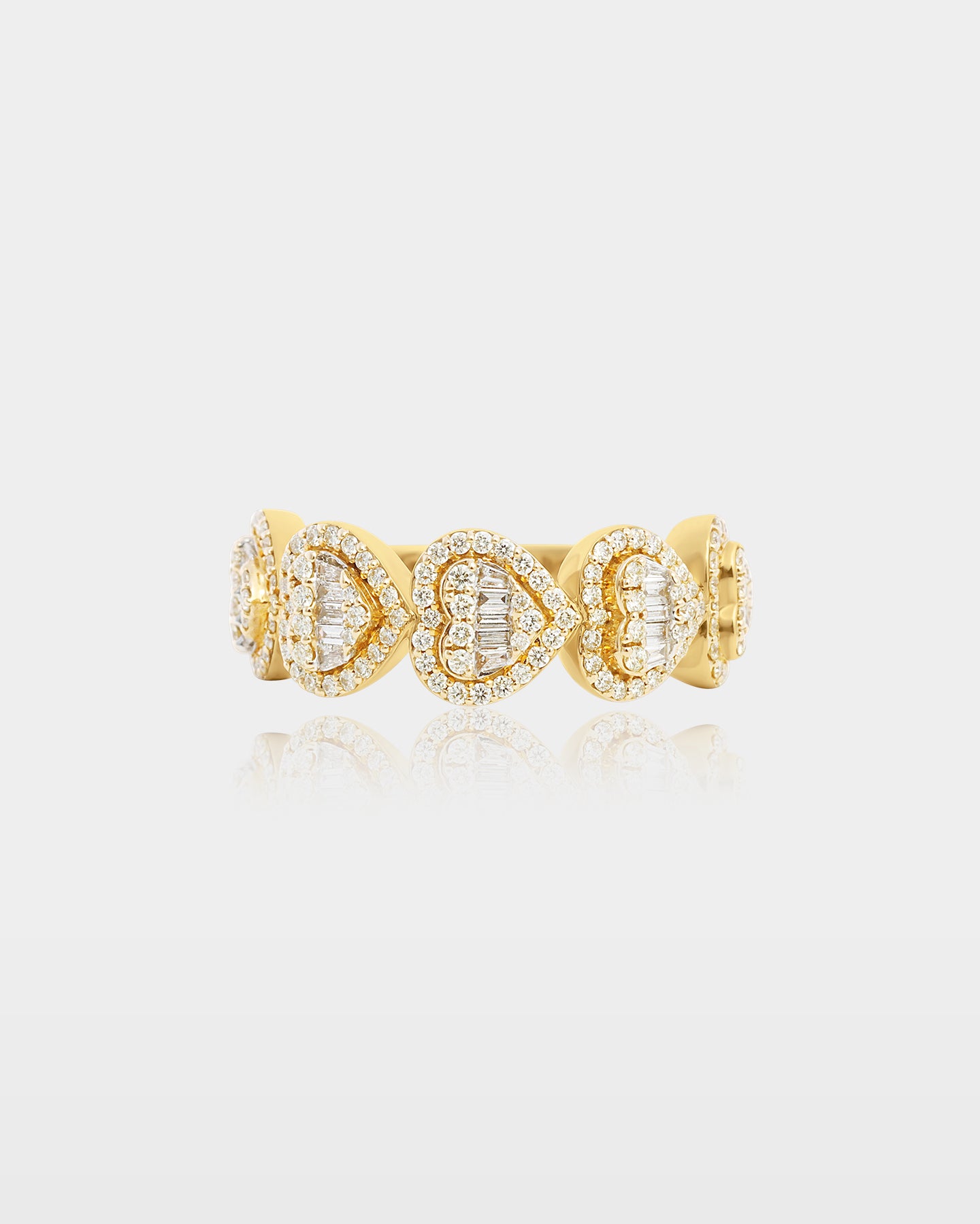 Yellow Gold Five Heart Diamond Ring | The Ice Champ Jewelry