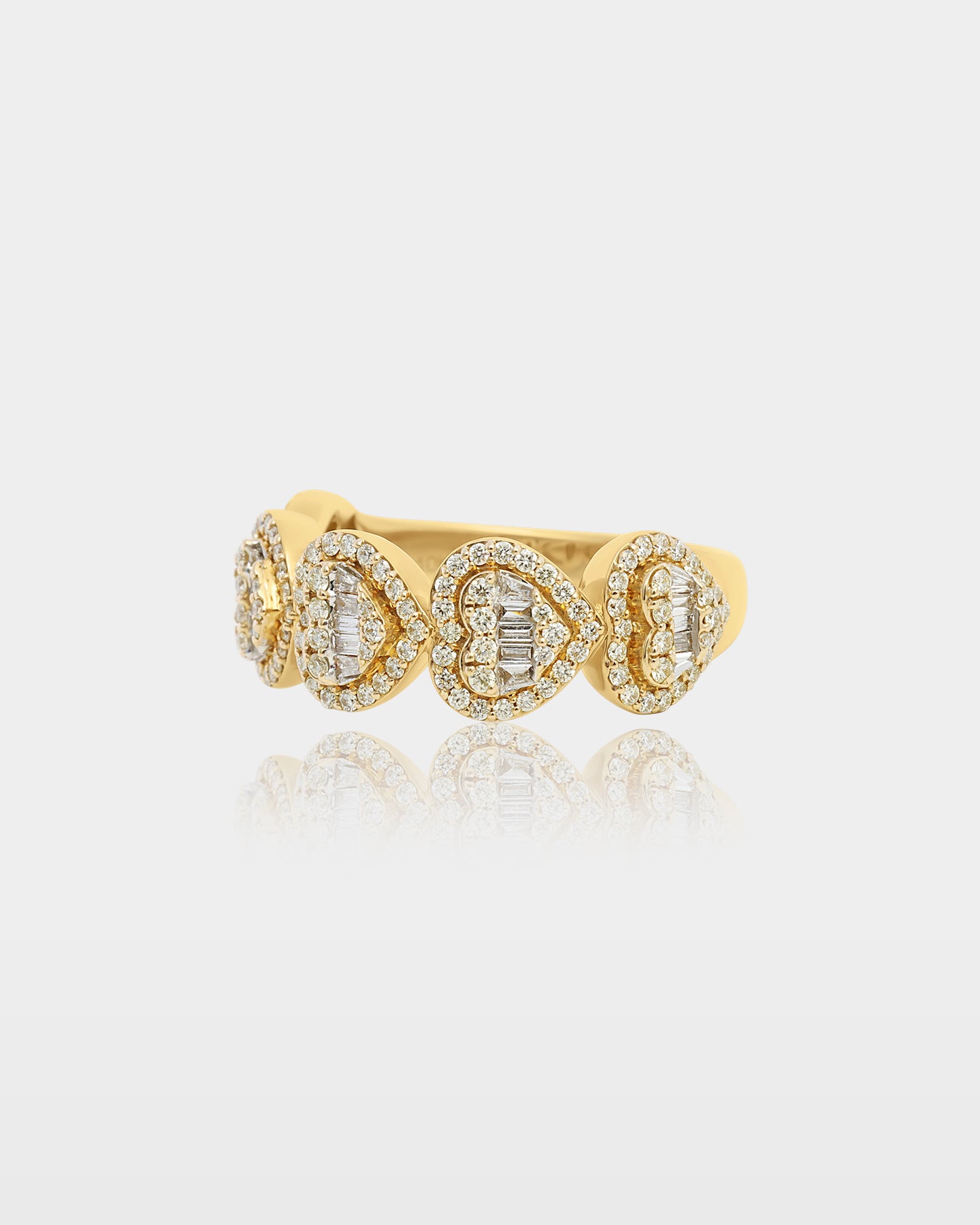 Yellow Gold Five Heart Diamond Ring | The Ice Champ Jewelry