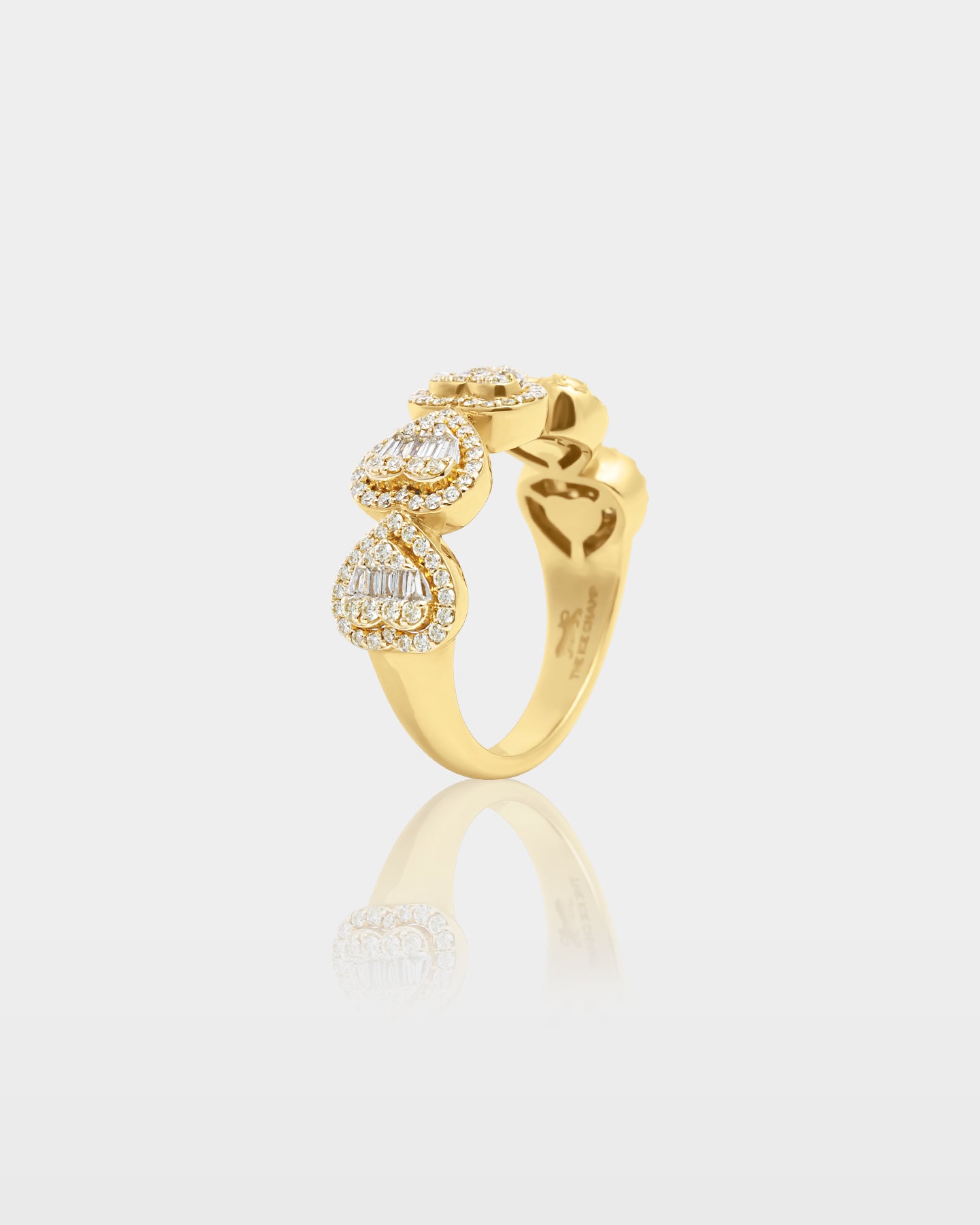 Yellow Gold Five Heart Diamond Ring | The Ice Champ Jewelry