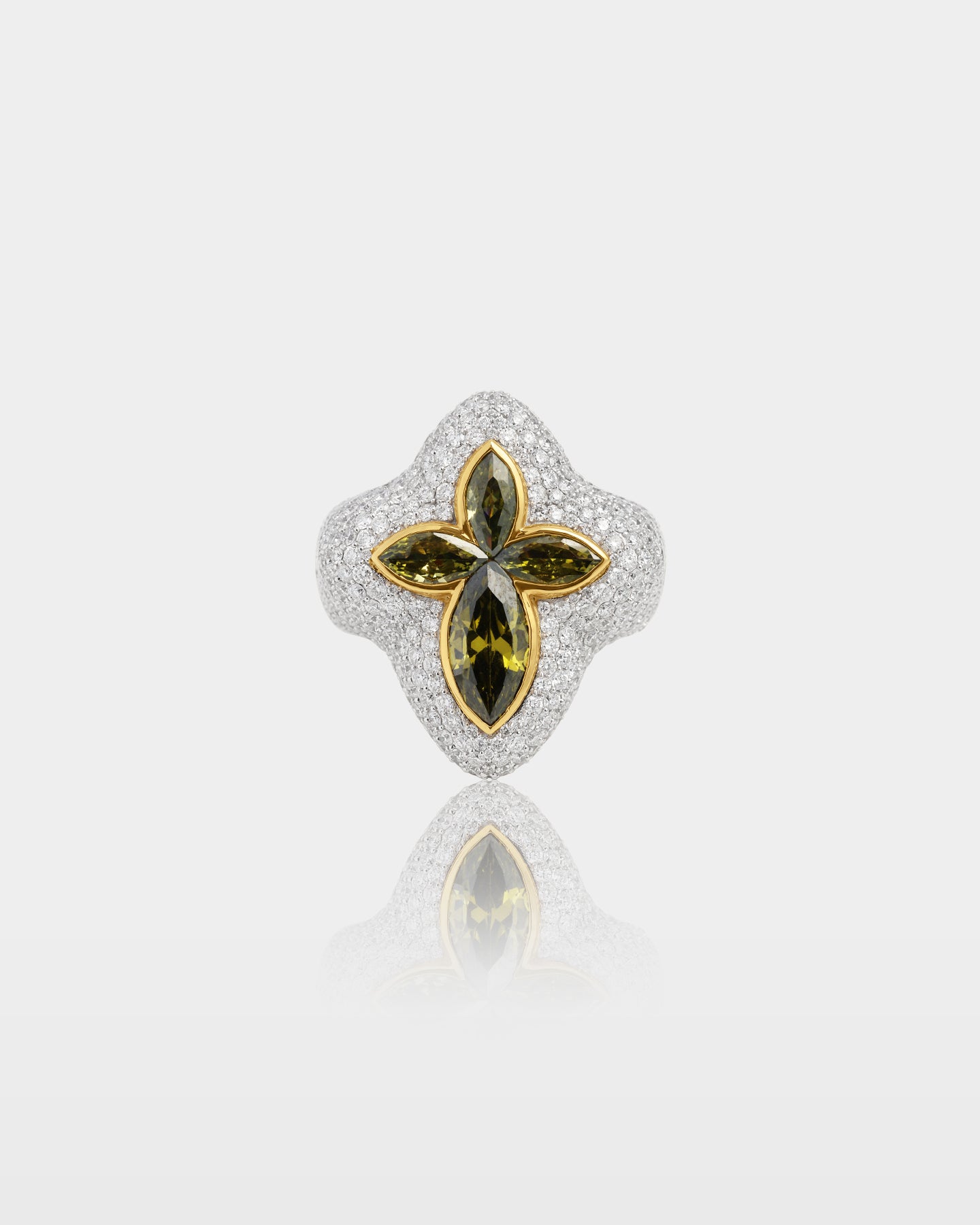 Two-Tone Marquise Peridot Cross Diamond Ring | The Ice Champ USA