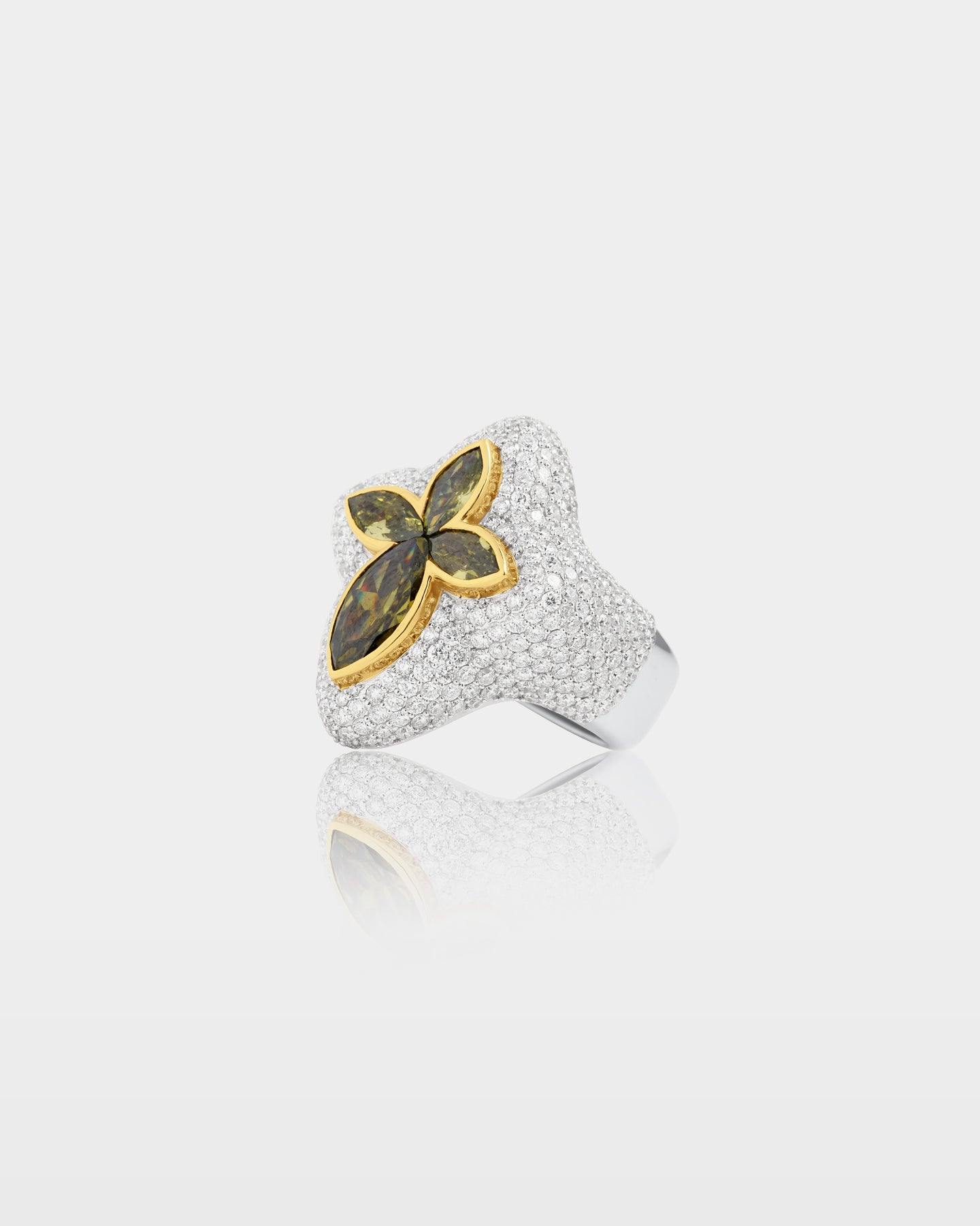 Two-Tone Marquise Peridot Cross Diamond Ring | The Ice Champ USA