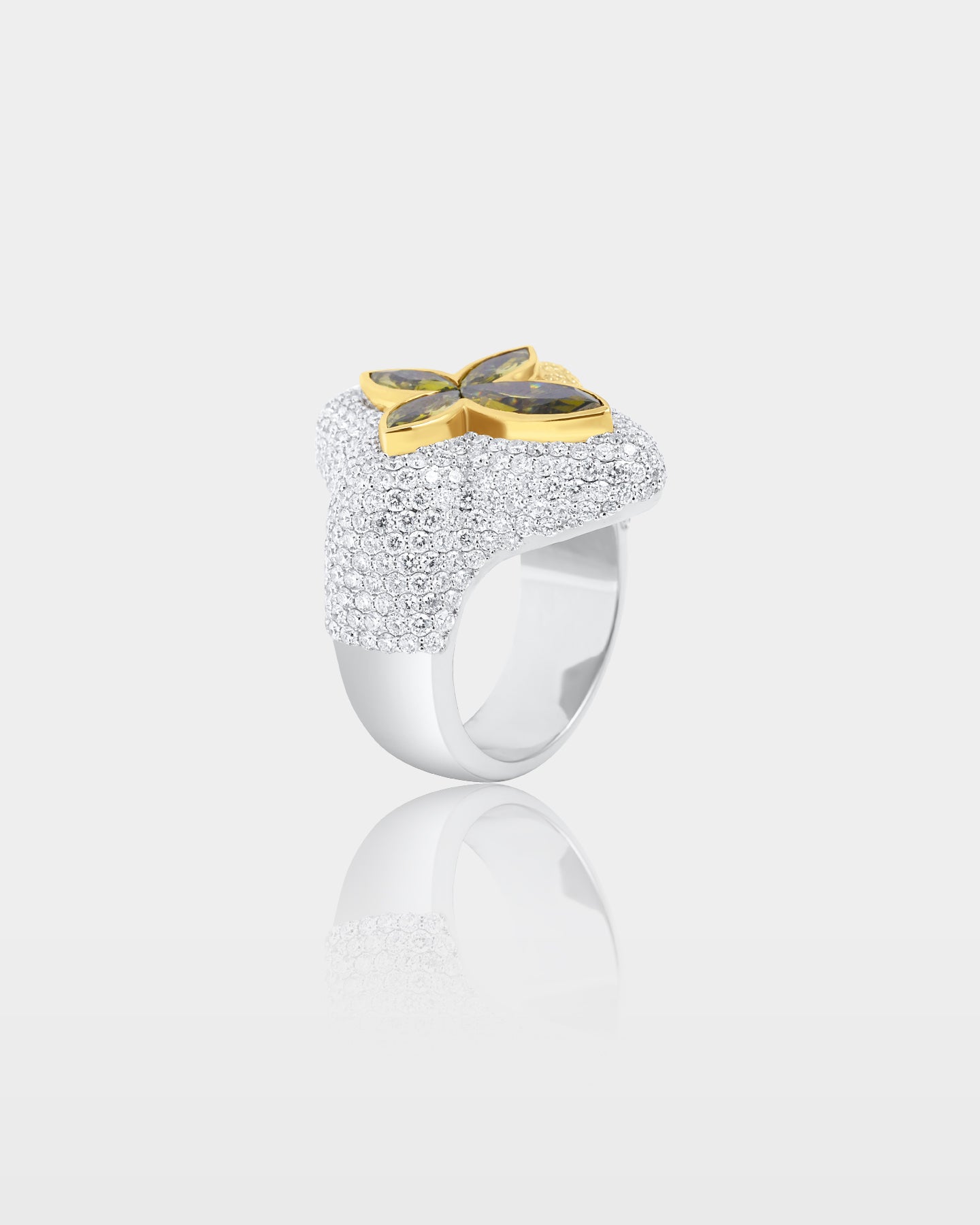 Two-Tone Marquise Peridot Cross Diamond Ring | The Ice Champ USA