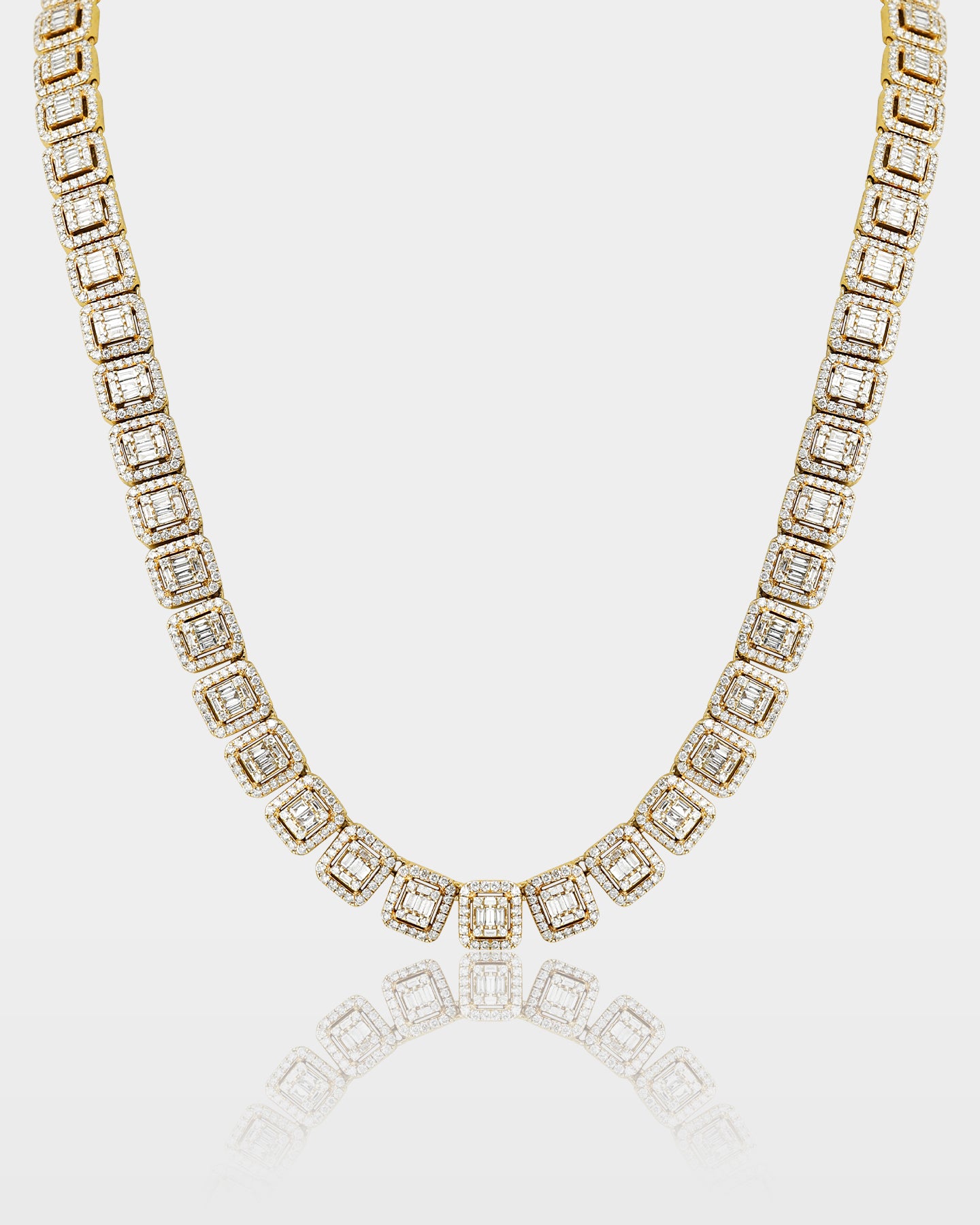 Mens Square Halo Baguette Diamond Tennis Necklace | The Ice Champ Dallas