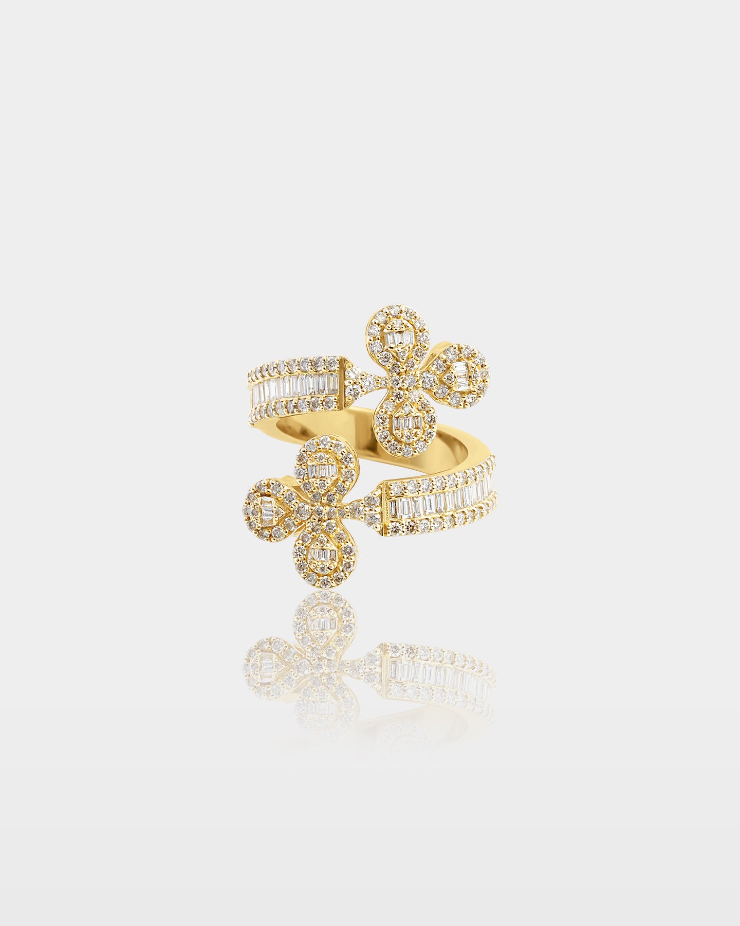 Gold Trefoil Flower Diamond Wrap Ring | The Ice Champ Jewelry