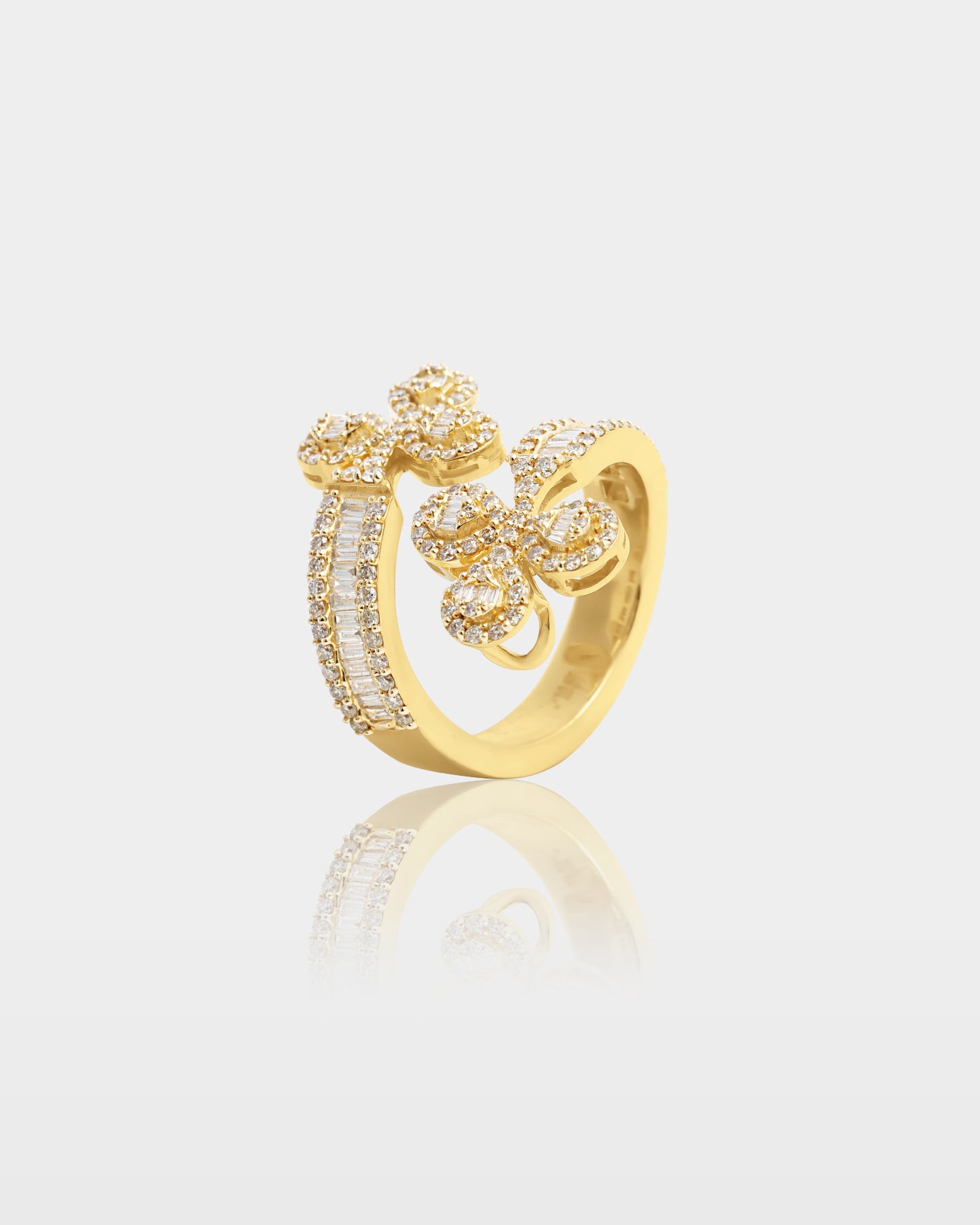 Gold Trefoil Flower Diamond Wrap Ring | The Ice Champ Jewelry