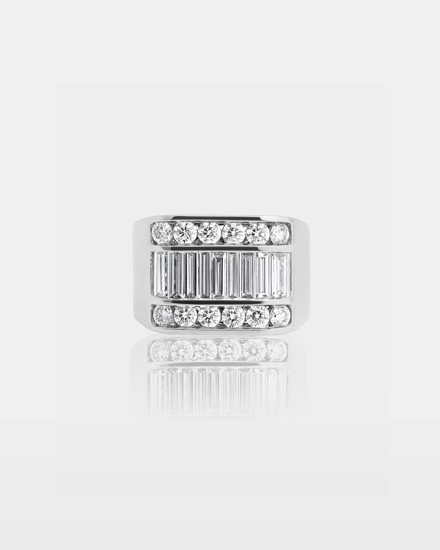 Three Row Baguette & Round Diamond Ring