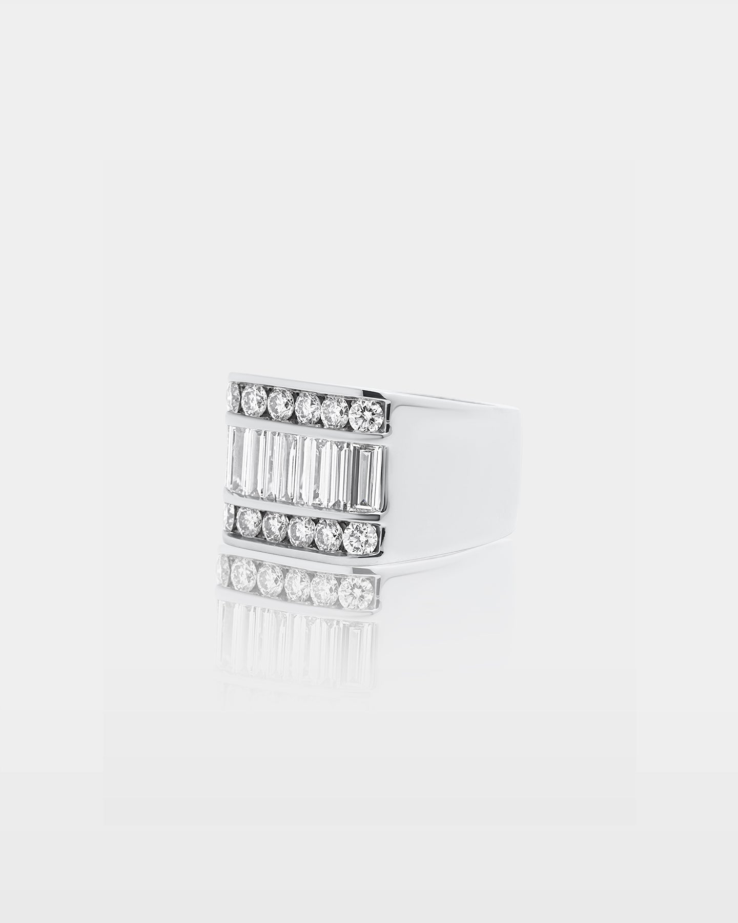 Three Row Baguette & Round Diamond Ring