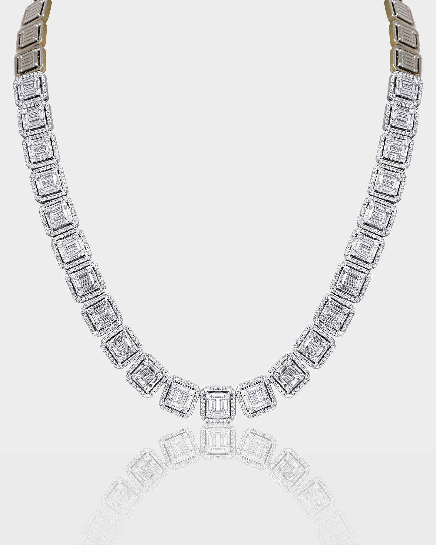 Square Half Halo Baguette Diamond Tennis Necklace | Ice Champ Jewelry TX