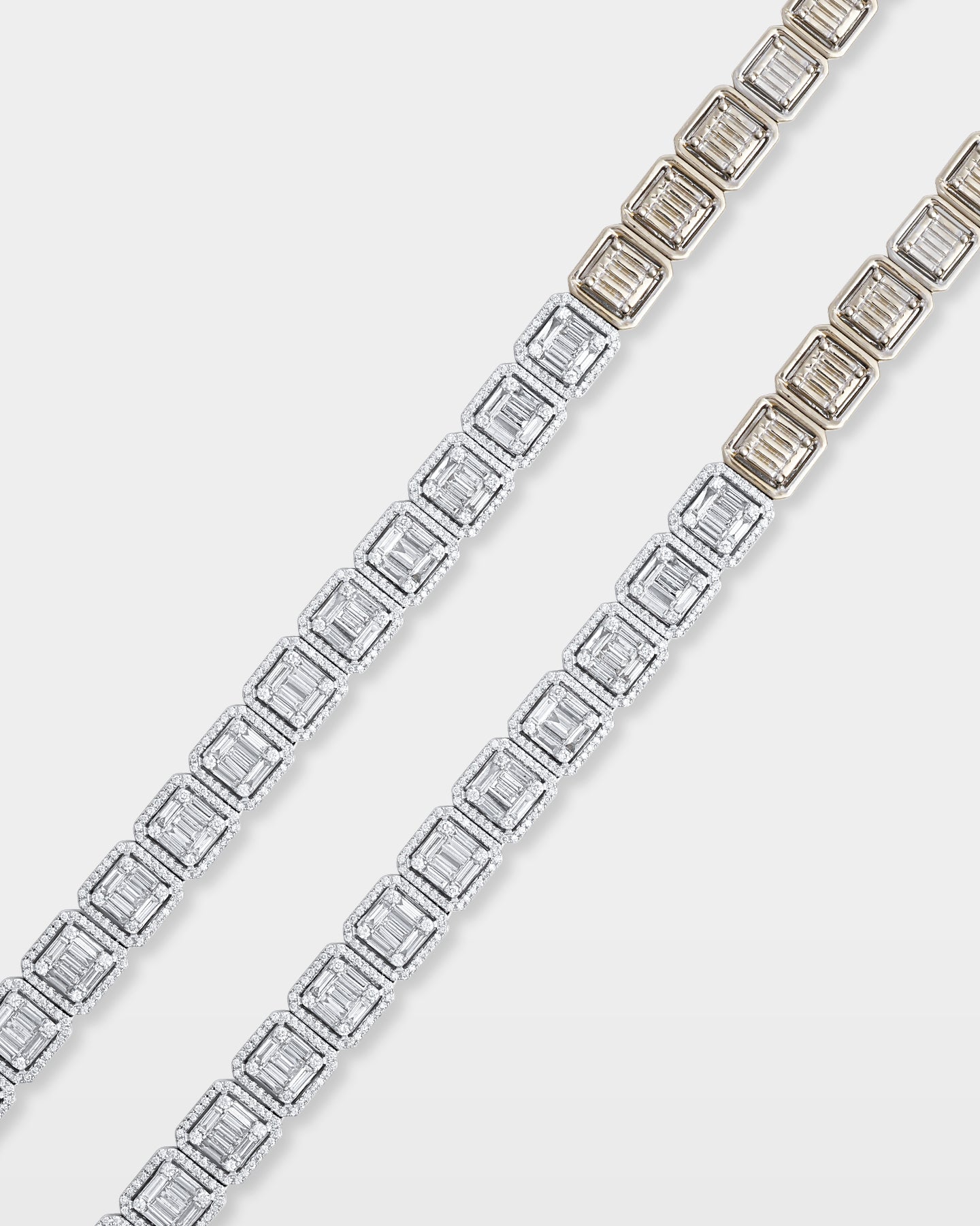 Square Half Halo Baguette Diamond Tennis Necklace | Ice Champ Jewelry TX