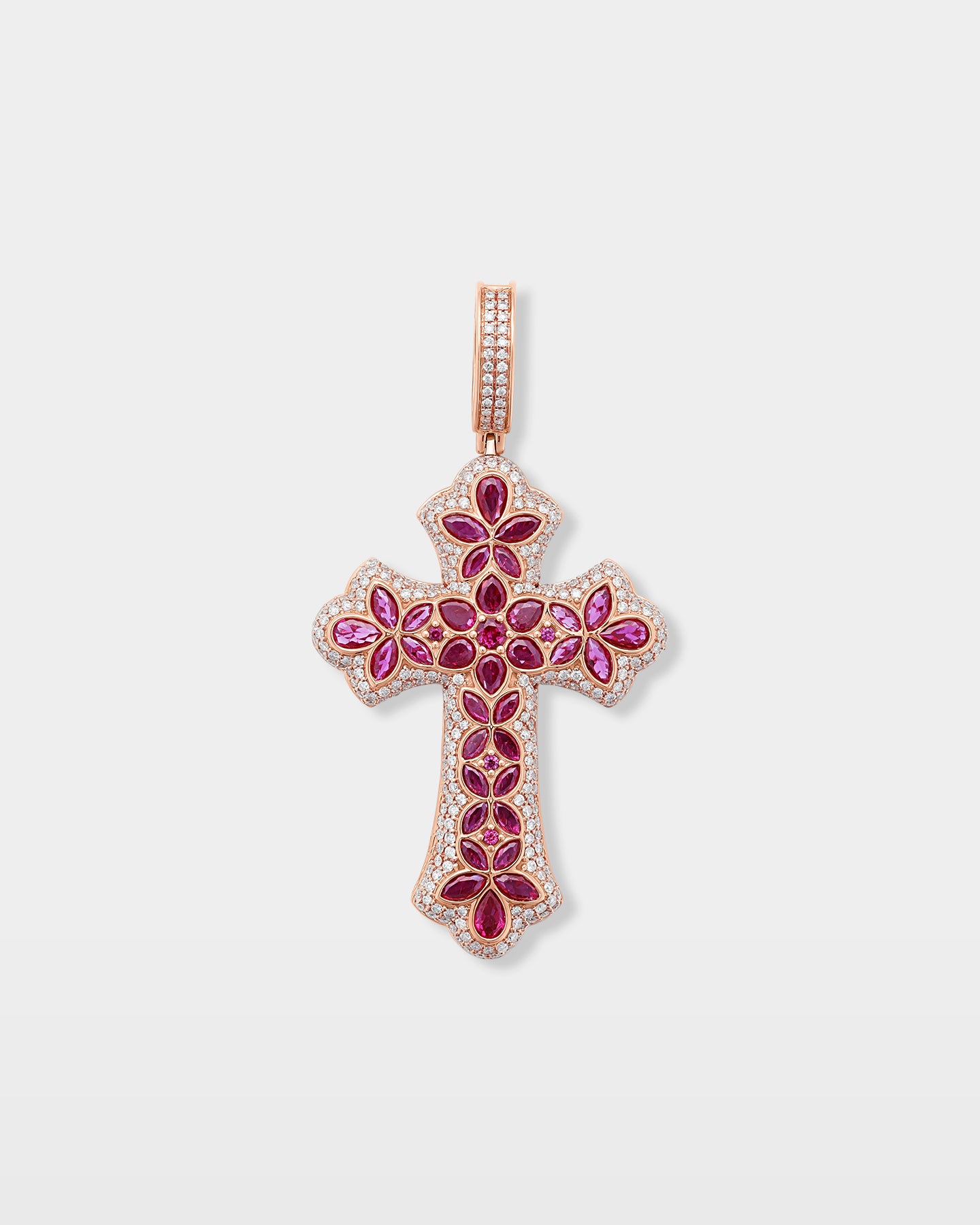 Floral Ruby & Diamond Cross Pendant