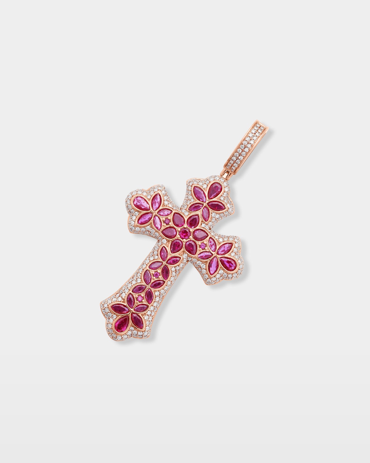 Floral Ruby & Diamond Cross Pendant