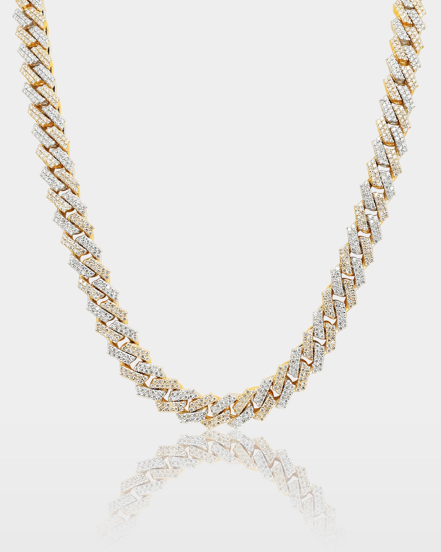 Two Tone Double Row Diamond Cuban Link Chain 12MM