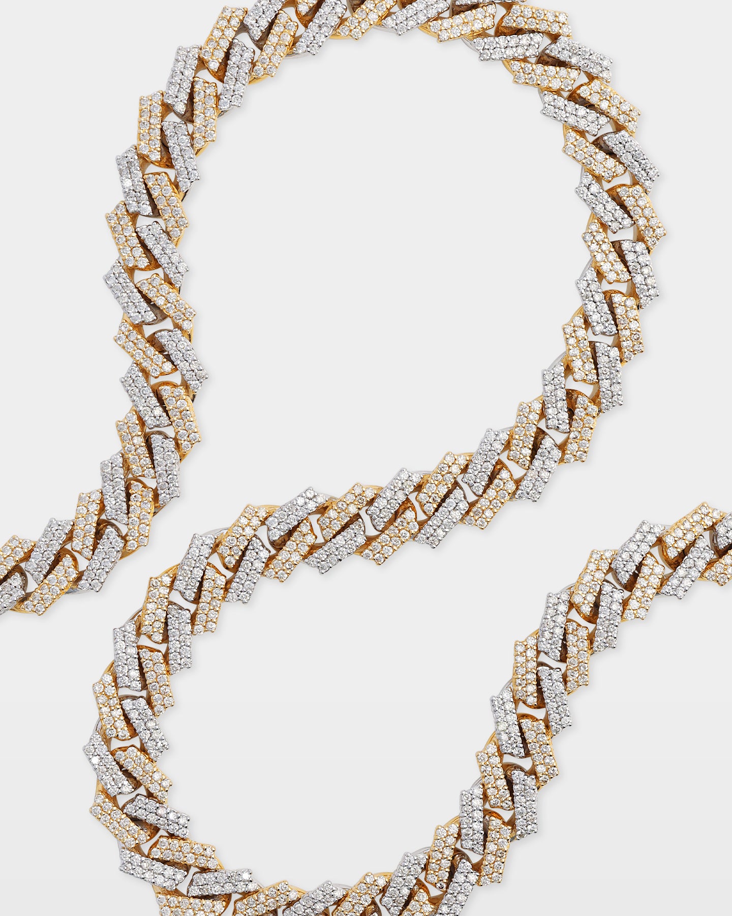 Two Tone Double Row Diamond Cuban Link Chain 12MM