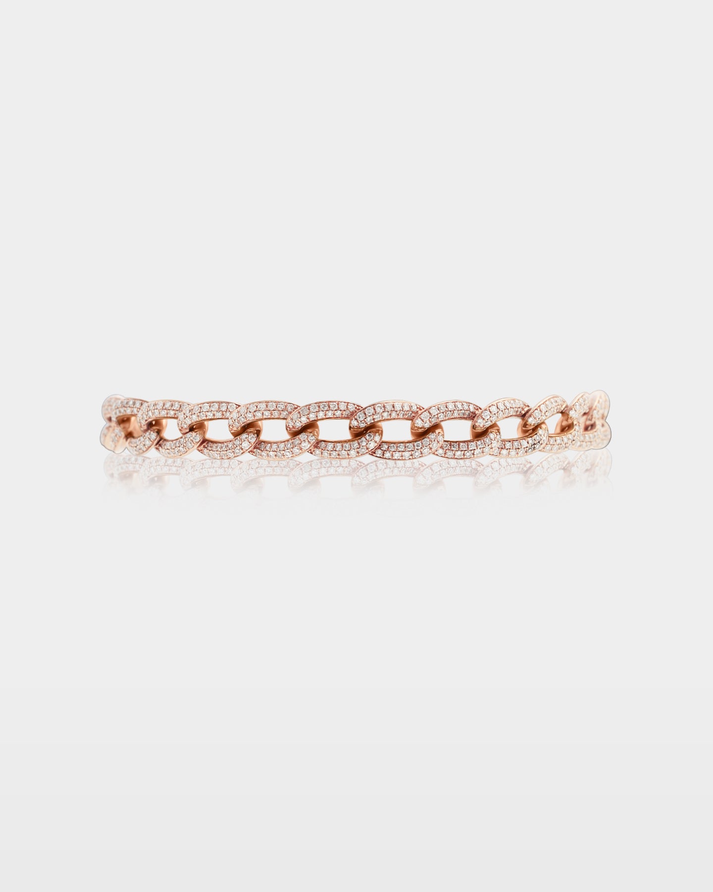 18k rose gold Miami Cuban link bracelet completely encrusted with brilliant white micro pave diamonds