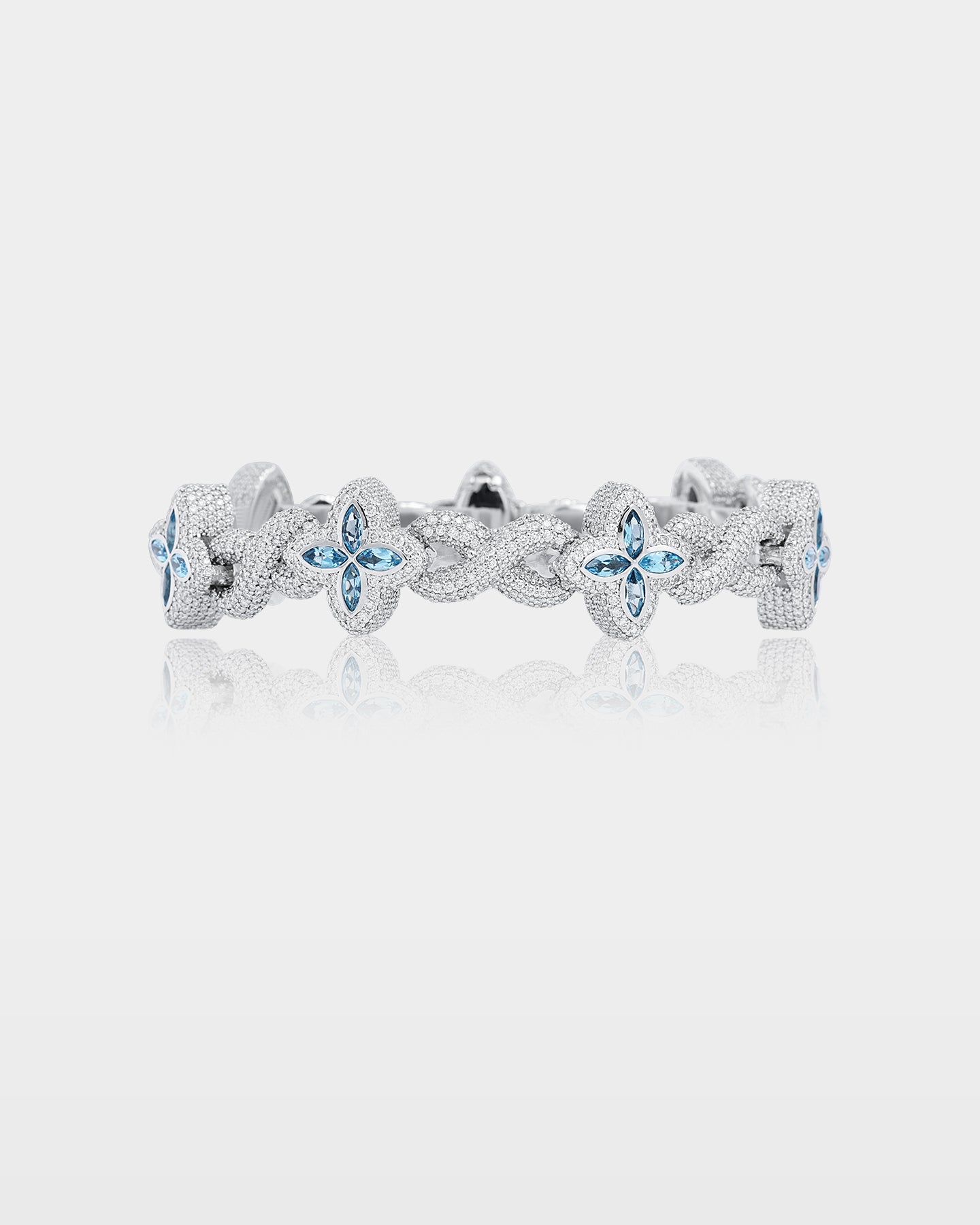 Gold Aquamarine Clover & Infinity Diamond Link Bracelet | The Ice Champ