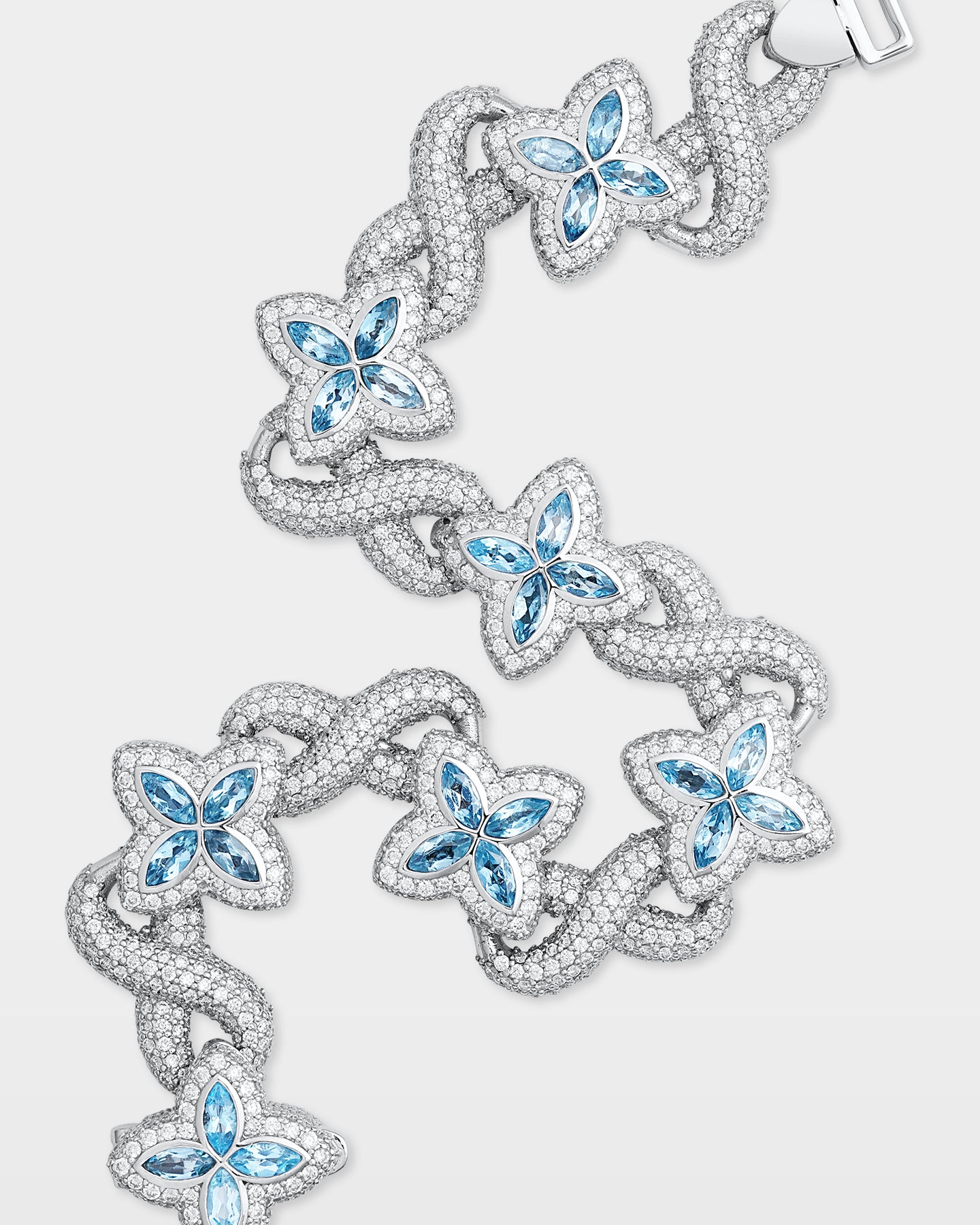 Gold Aquamarine Clover & Infinity Diamond Link Bracelet | The Ice Champ