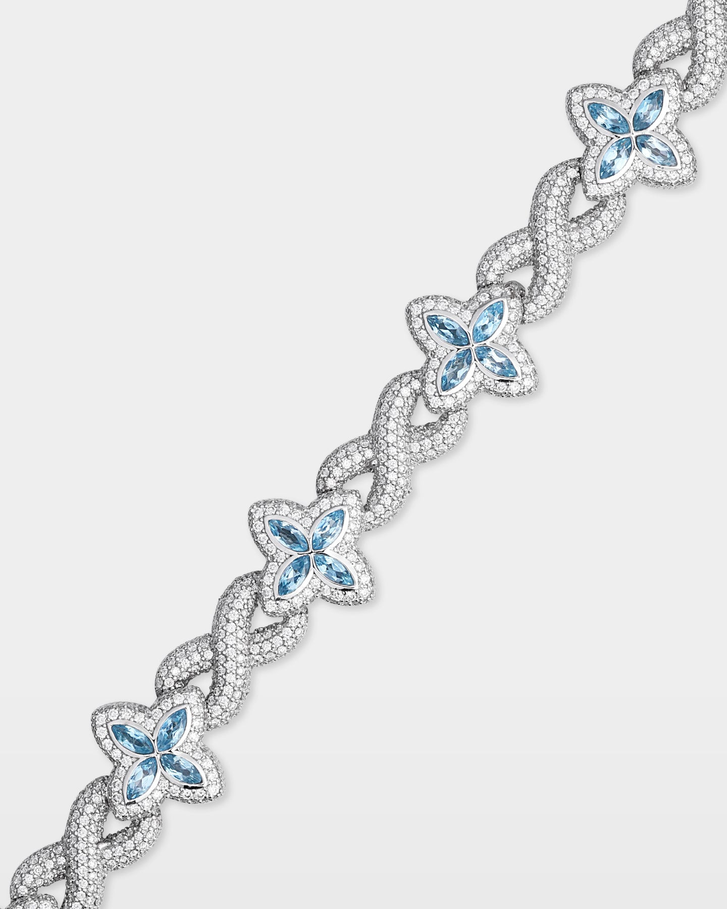 Gold Aquamarine Clover & Infinity Diamond Link Bracelet | The Ice Champ