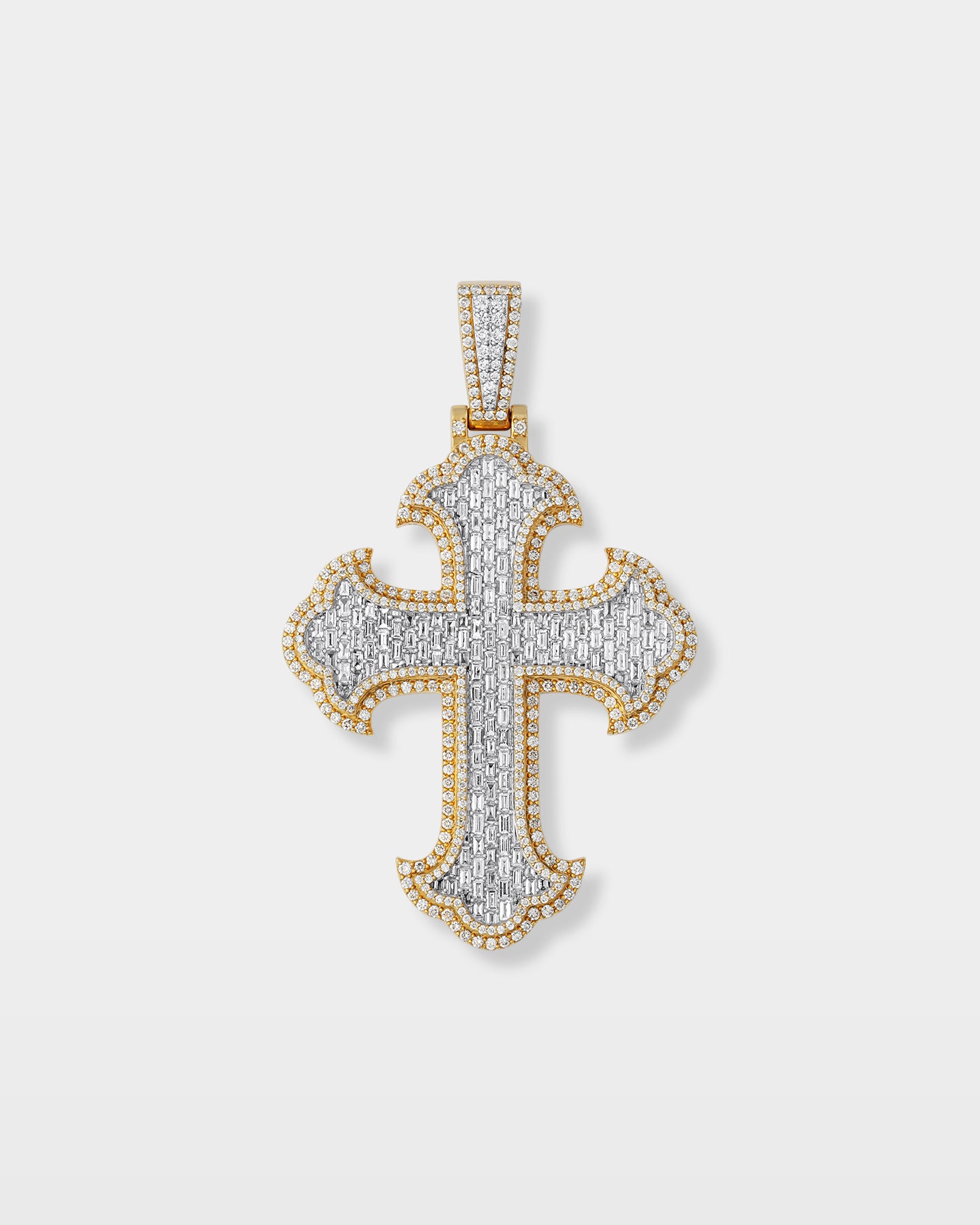 Baguette & Round Cross Diamond Pendant | The Ice Champ Jewelry