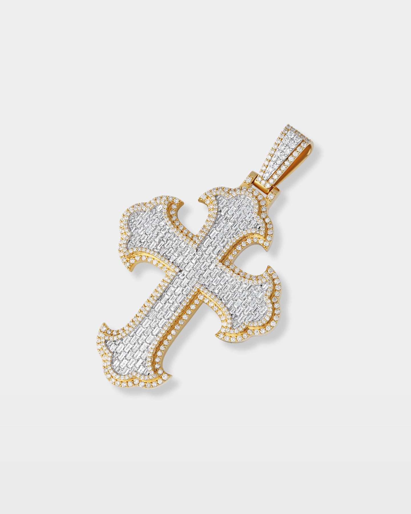 Baguette & Round Cross Diamond Pendant | The Ice Champ Jewelry