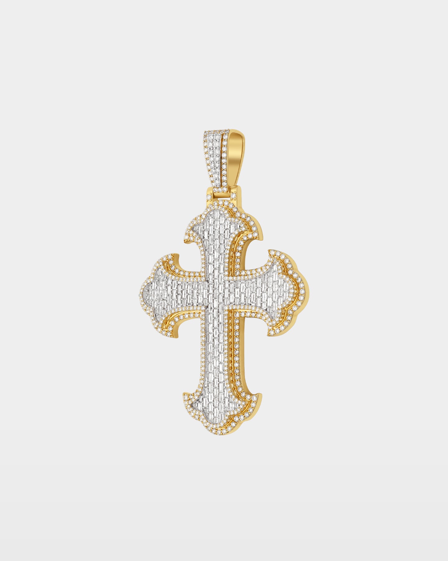 Baguette & Round Cross Diamond Pendant | The Ice Champ Jewelry