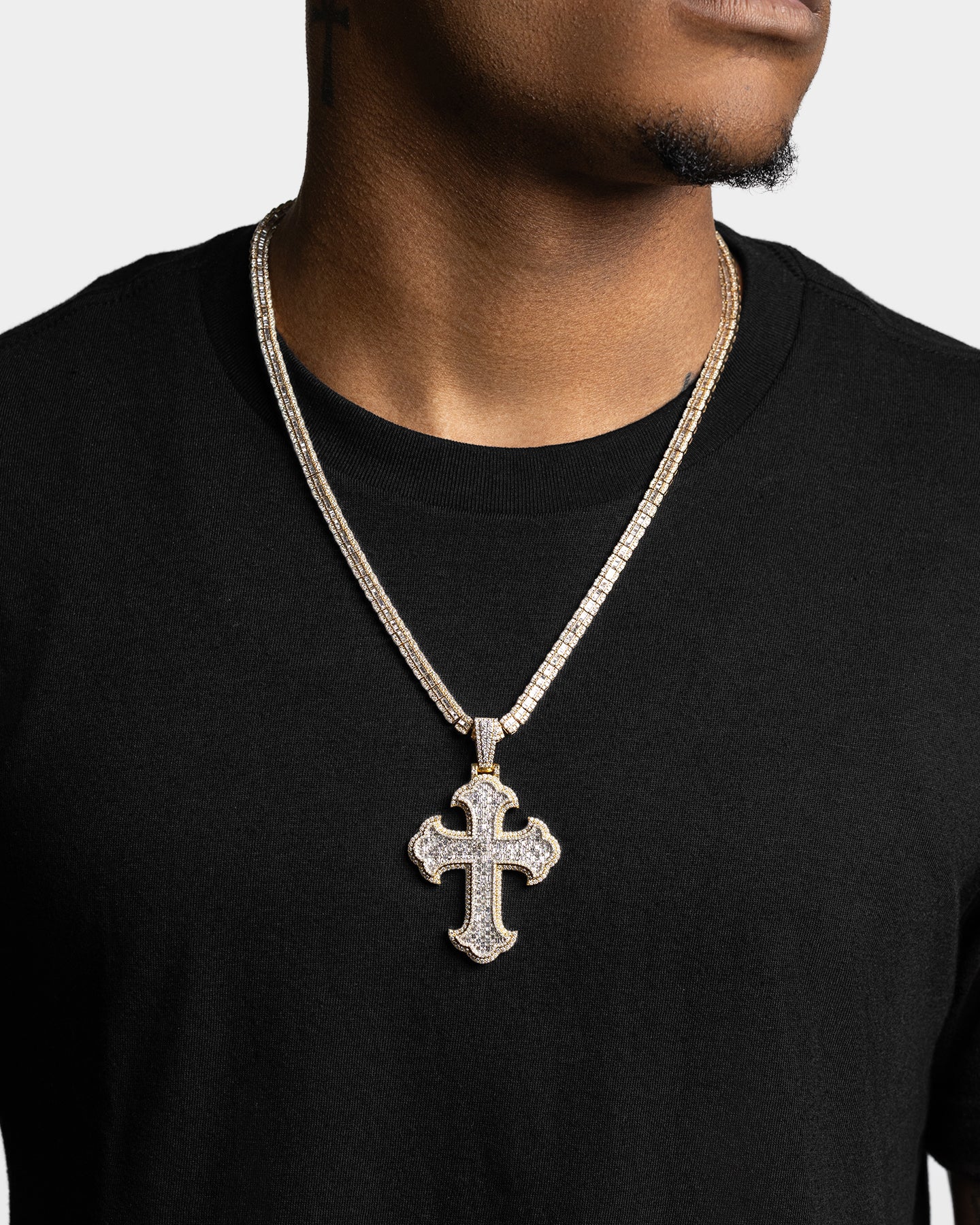 Baguette & Round Cross Diamond Pendant | The Ice Champ Jewelry