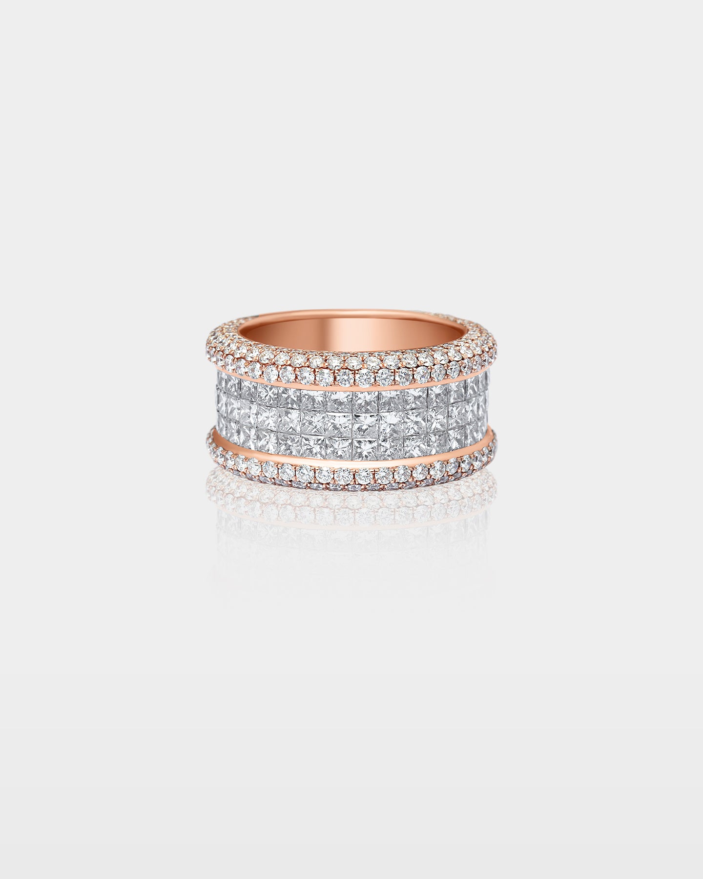 Rose Gold Baguette & Pavé Wide Diamond Band | The Ice Champ Grapevine, TX