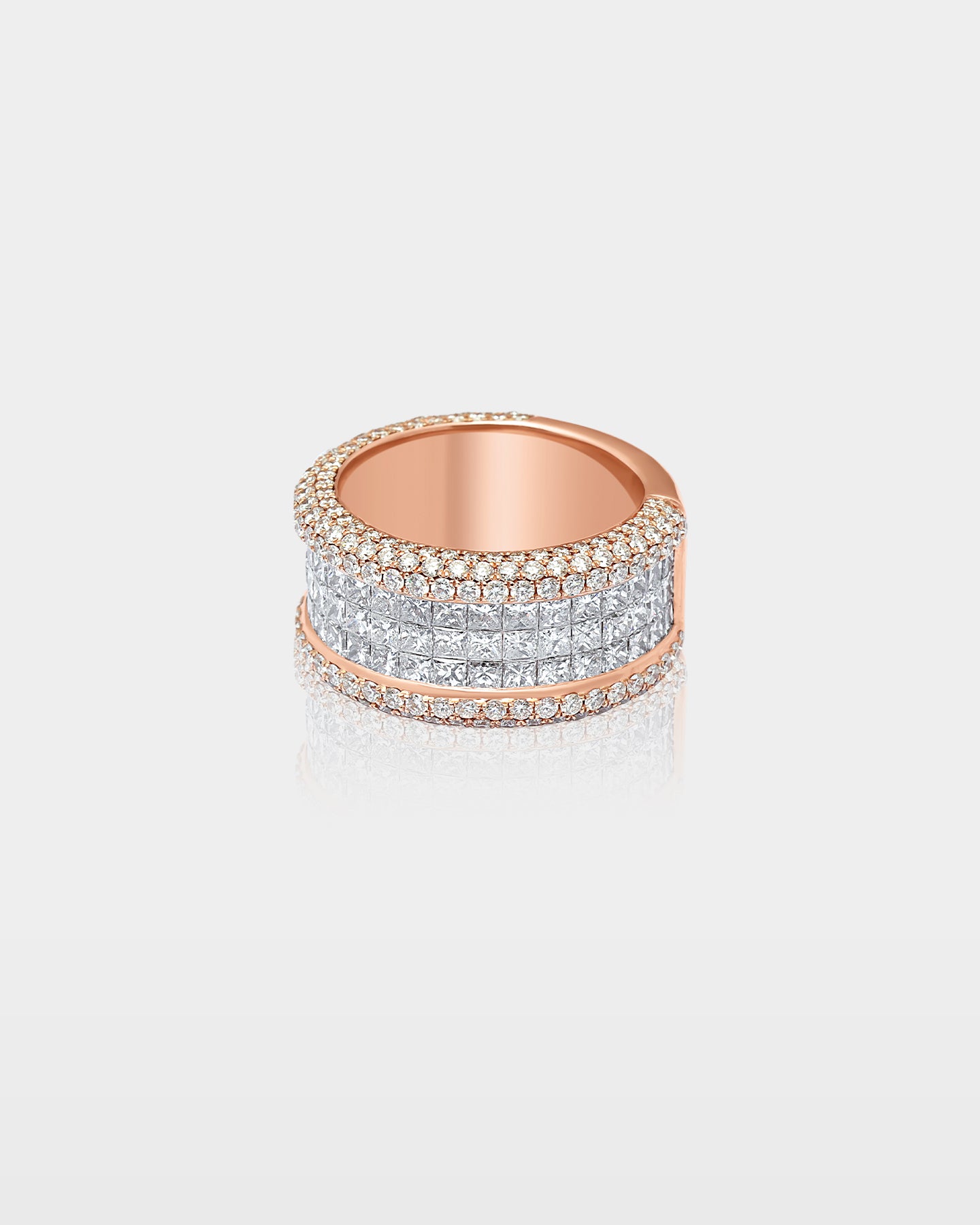 Rose Gold Baguette & Pavé Wide Diamond Band | The Ice Champ Grapevine, TX