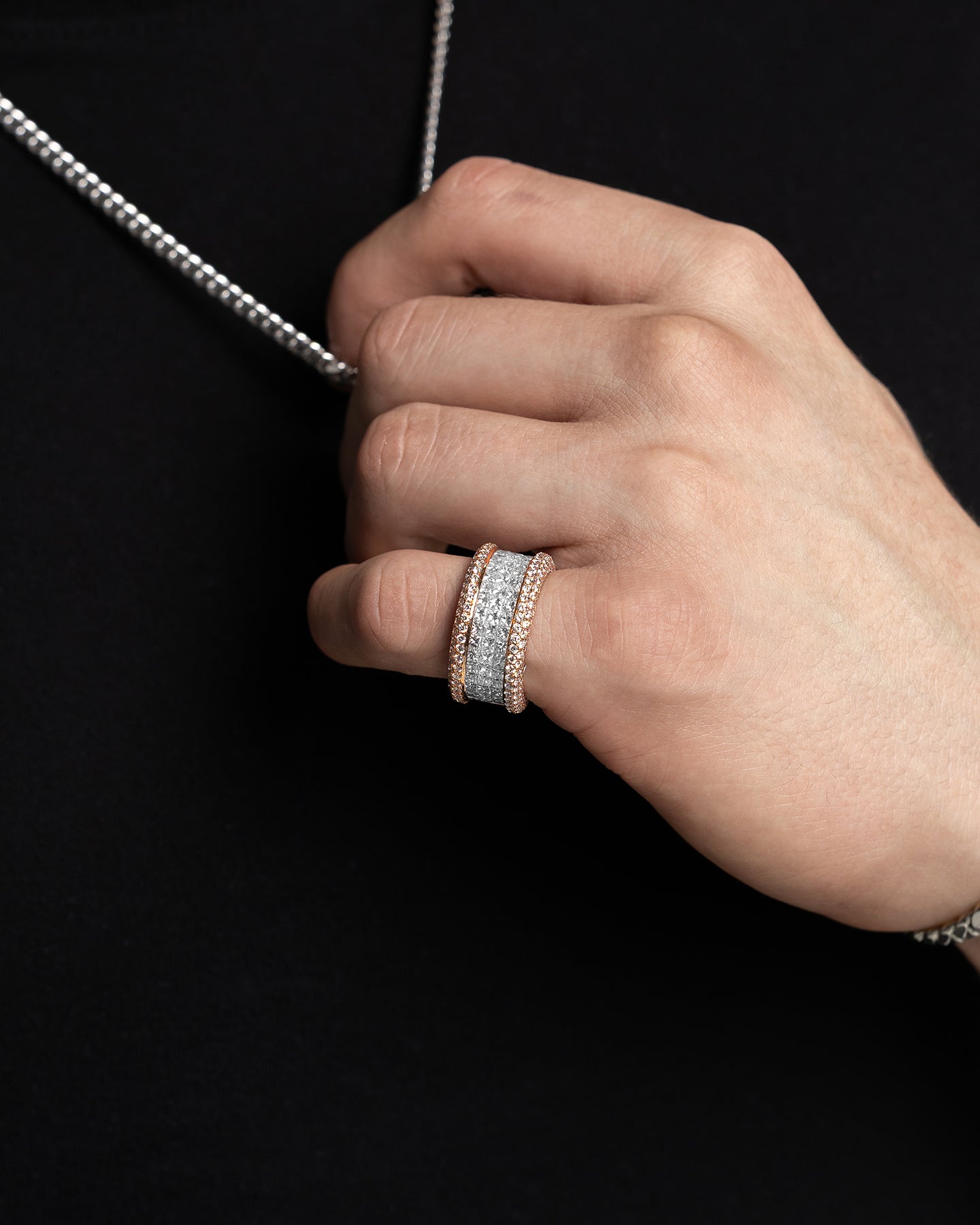 Rose Gold Baguette & Pavé Wide Diamond Band | The Ice Champ Grapevine, TX