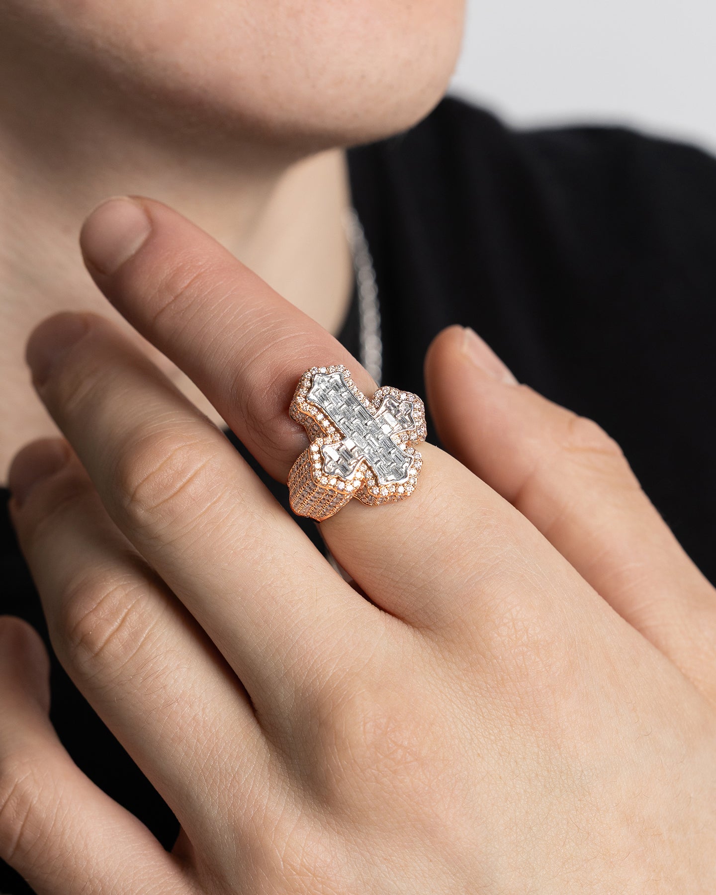 Rose Gold Bold Cross Diamond Ring | The Ice Champ Dallas, Texas