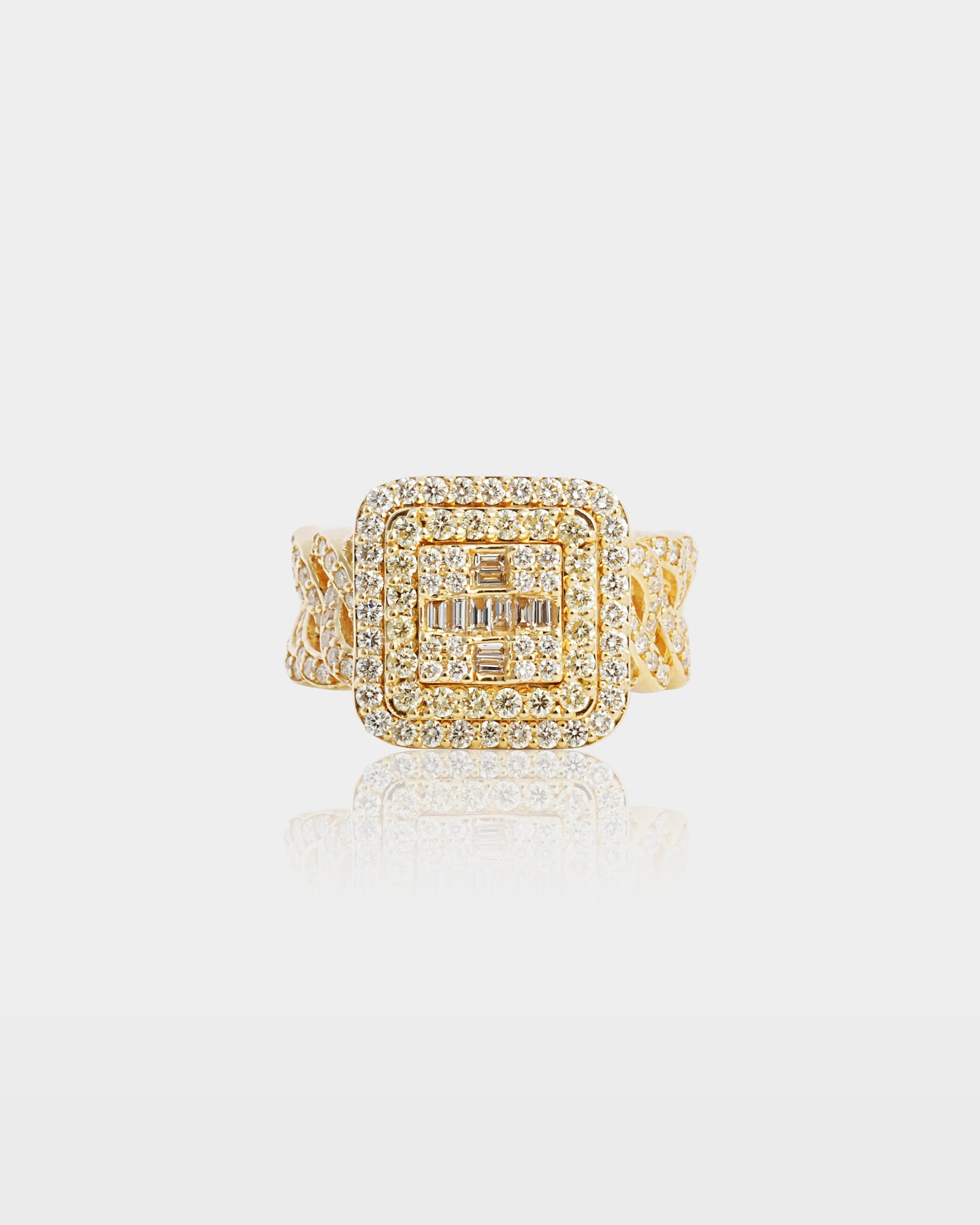 Gold Cuban Link Square Top Diamond Mens Ring | The Ice Champ Dallas