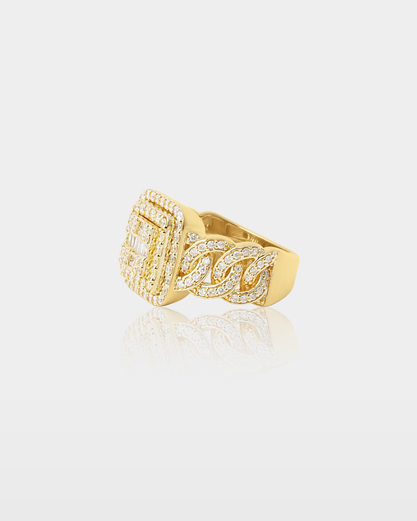 Gold Cuban Link Square Top Diamond Mens Ring | The Ice Champ Dallas