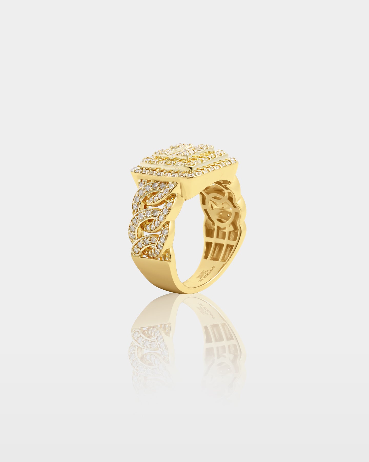 Gold Cuban Link Square Top Diamond Mens Ring | The Ice Champ Dallas