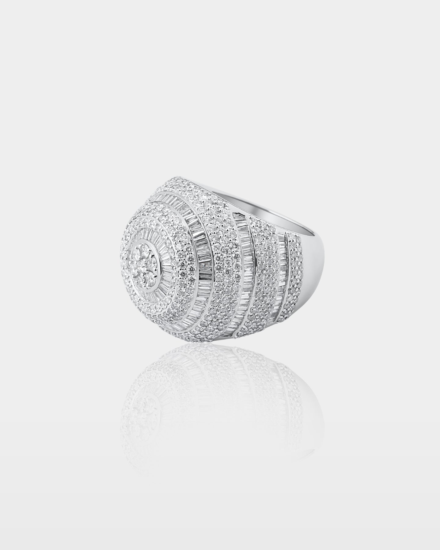 Gold Dome Round and Baguette Diamond Tower Ring | The Ice Champ Dallas, TX