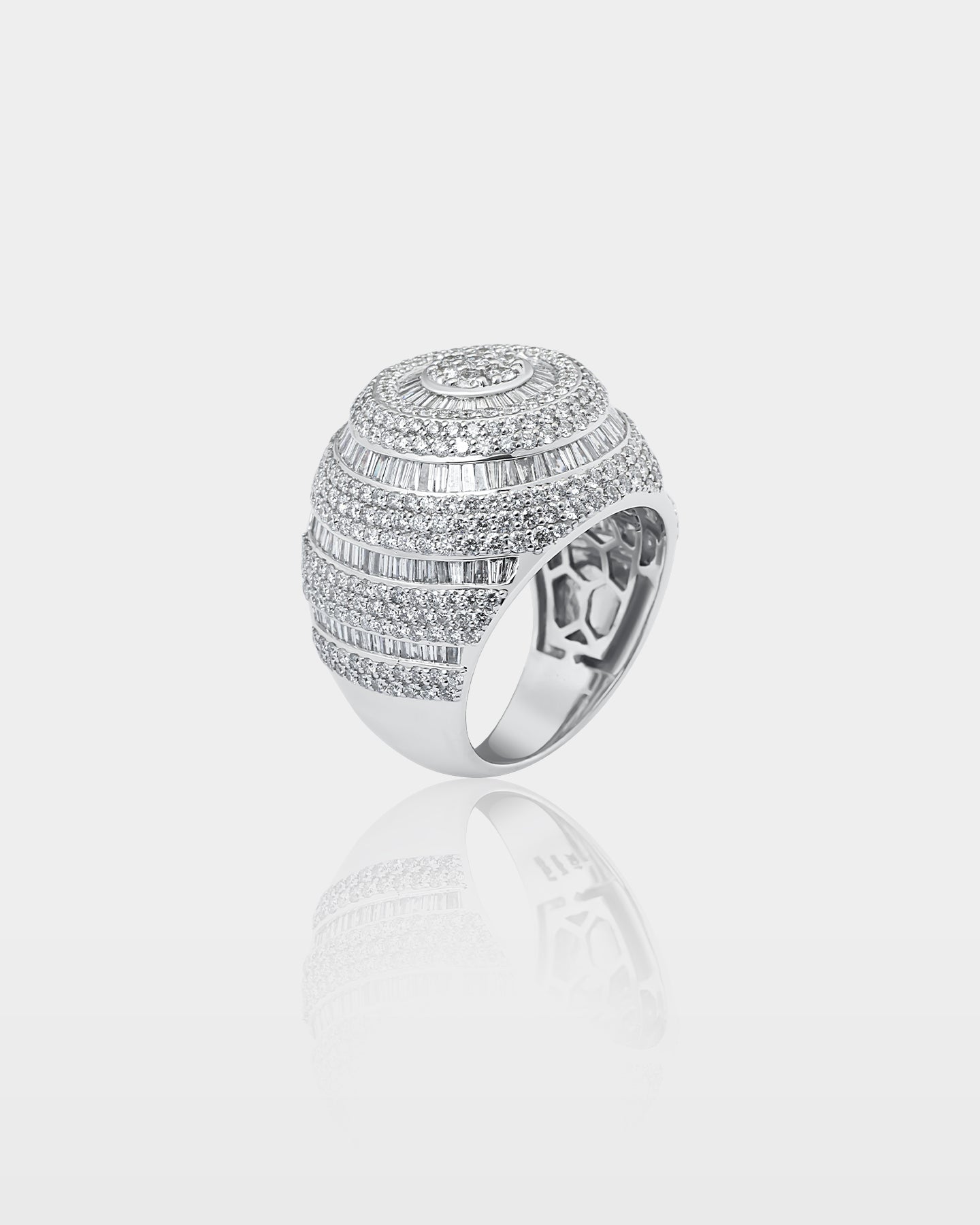 Gold Dome Round and Baguette Diamond Tower Ring | The Ice Champ Dallas, TX