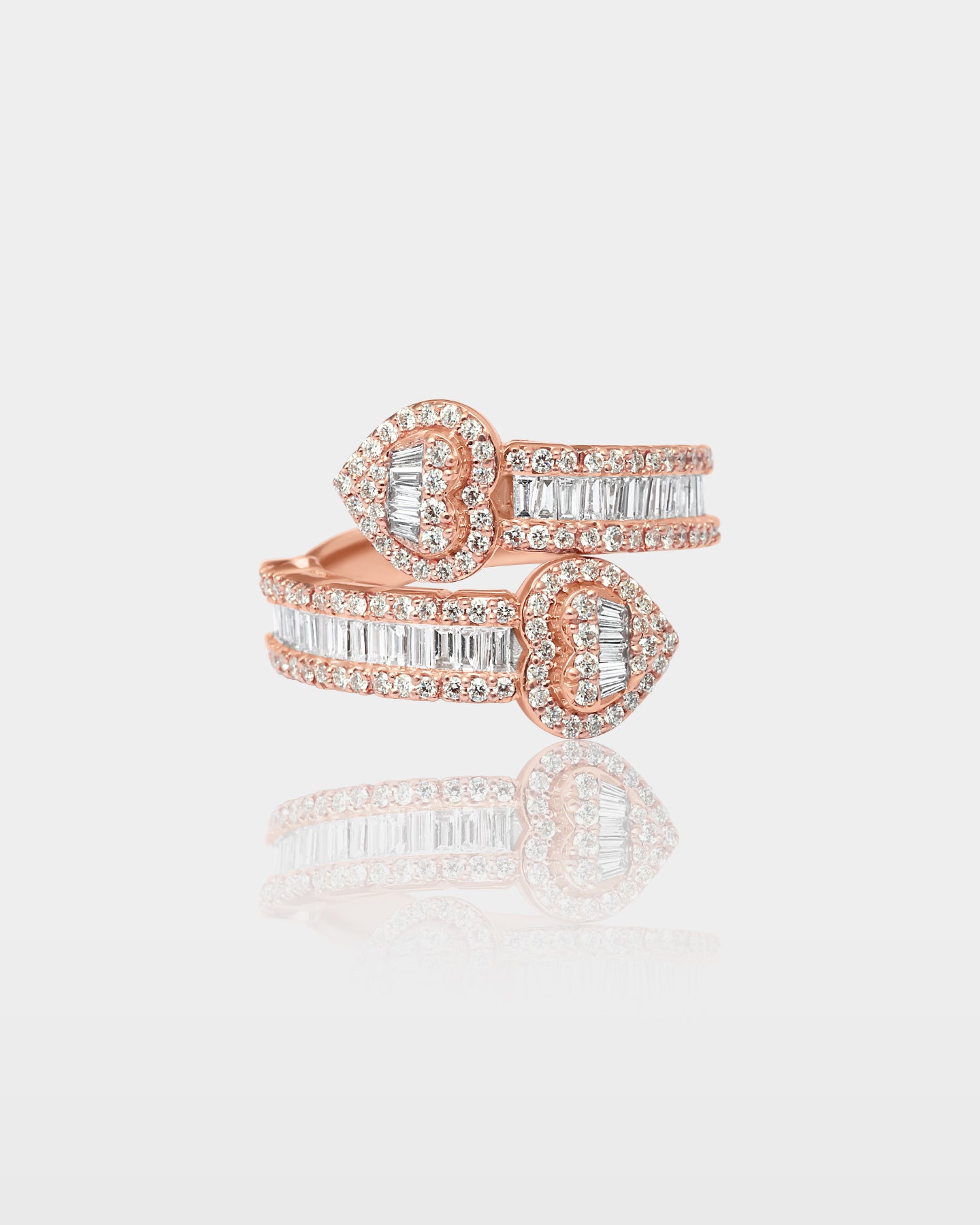 Rose Gold Double-Heart Wide Diamond Wrap Ring | The Ice Champ Grapevine, TX