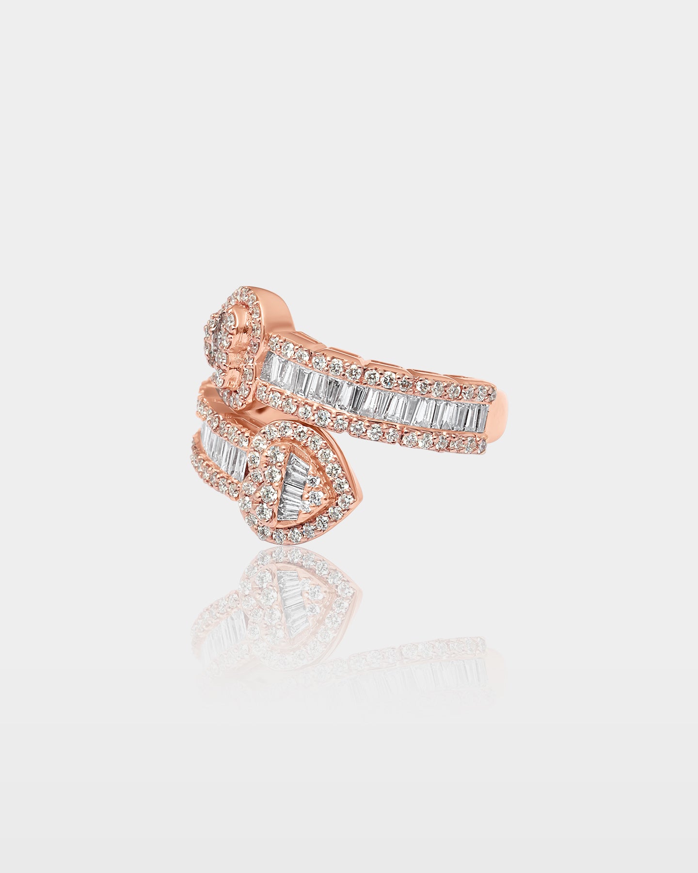 Rose Gold Double-Heart Wide Diamond Wrap Ring | The Ice Champ Grapevine, TX
