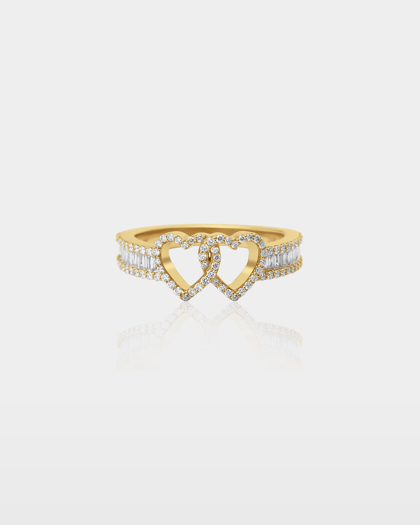 Gold Double Heart Round and Baguette Diamond Ring | The Ice Champ Grapevine, Texas