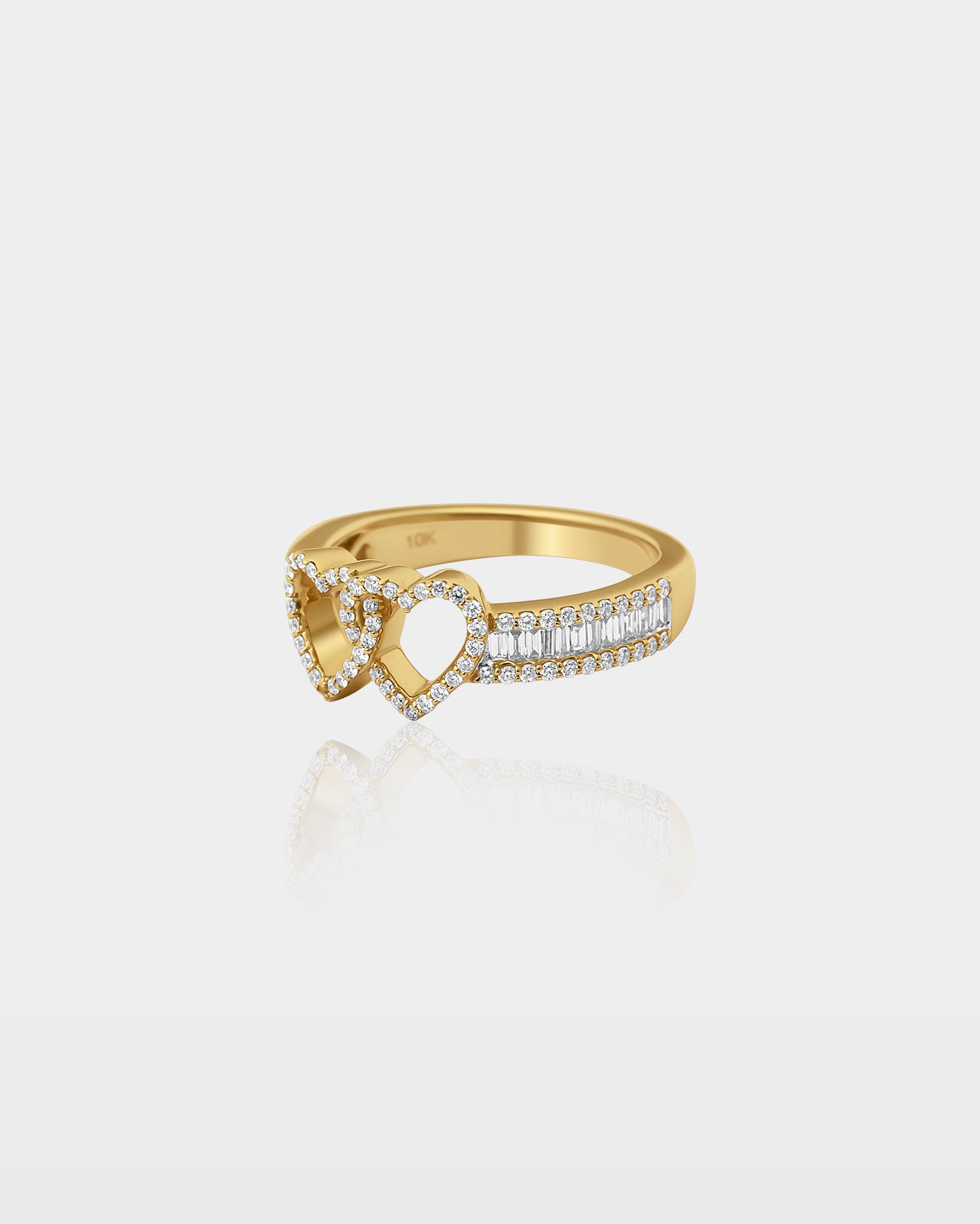Gold Double Heart Round and Baguette Diamond Ring | The Ice Champ Grapevine, Texas