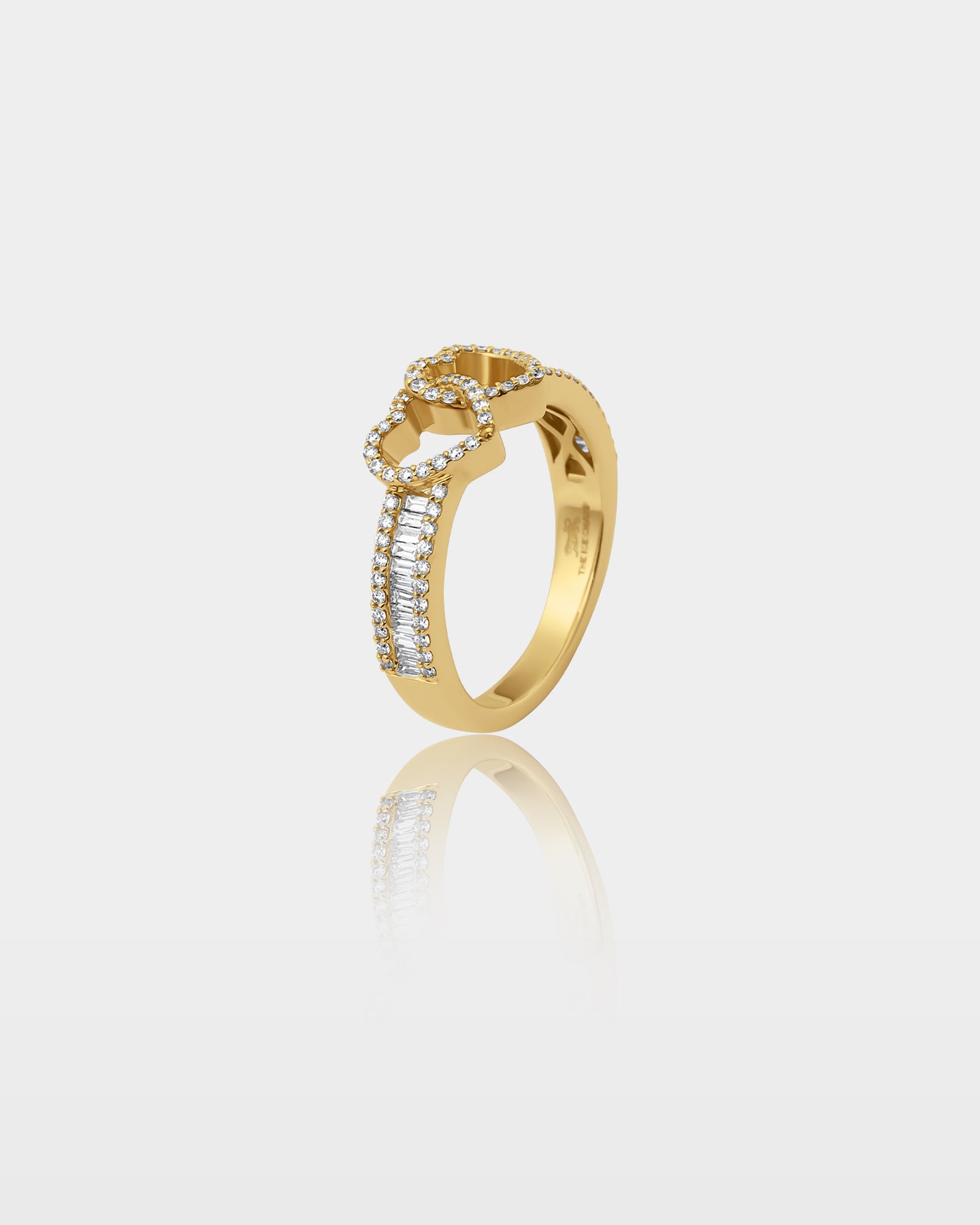 Gold Double Heart Round and Baguette Diamond Ring | The Ice Champ Grapevine, Texas