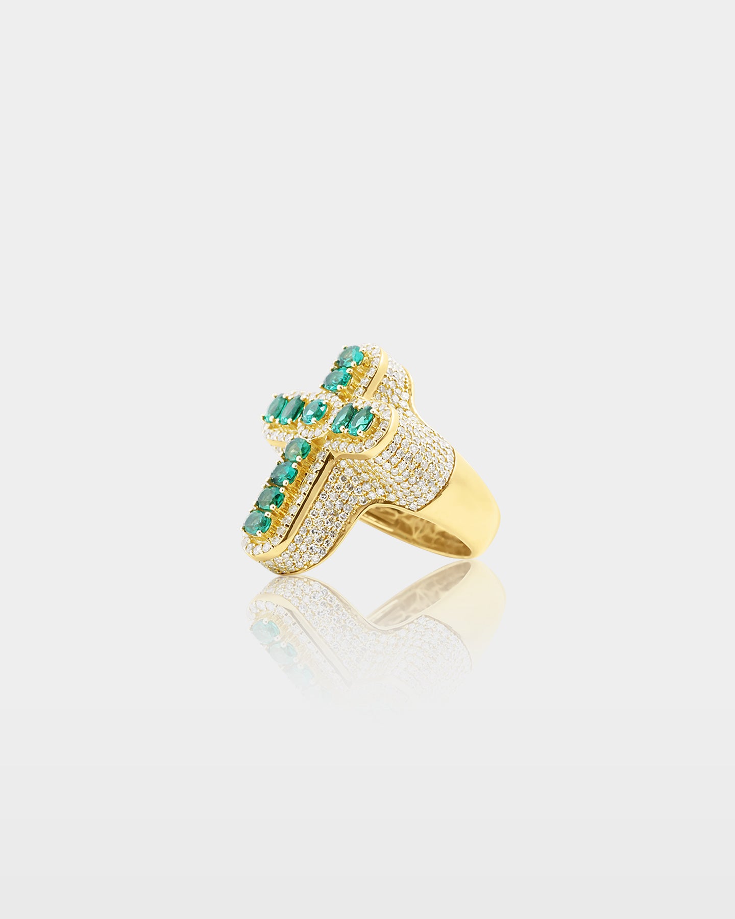 Gold Emerald Cross Diamond Signet Ring | The Ice Champ Mens Jewelry Dallas