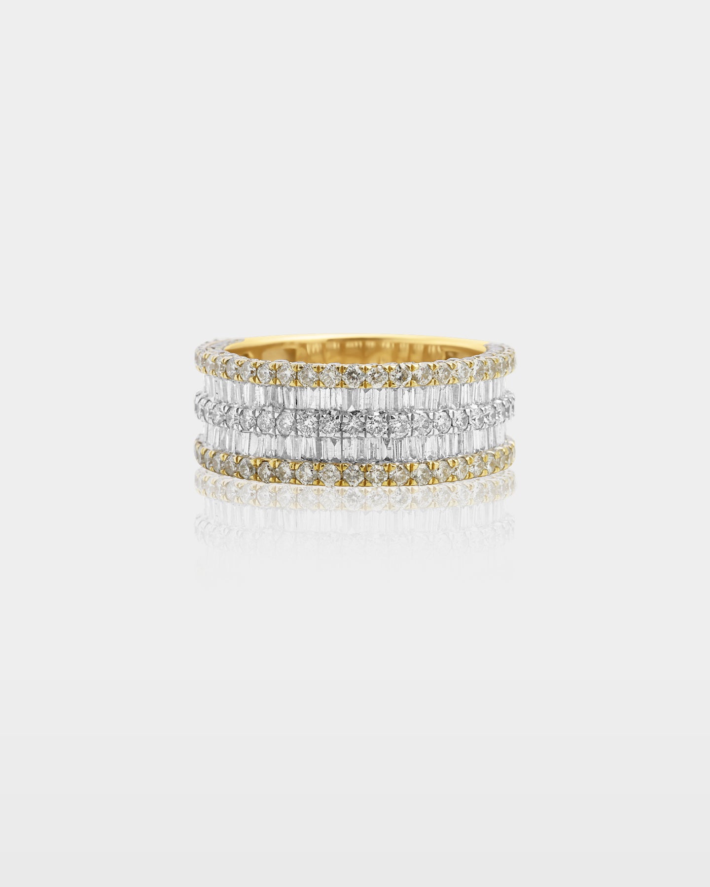 Gold Five Row Round & Baguette Wide Diamond Band | The Ice Champ Texas