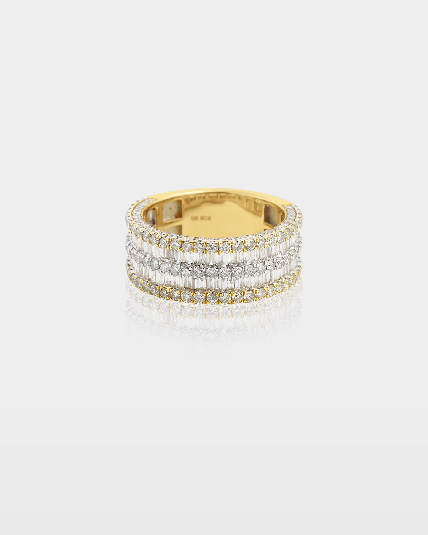 Gold Five Row Round & Baguette Wide Diamond Band | The Ice Champ Texas