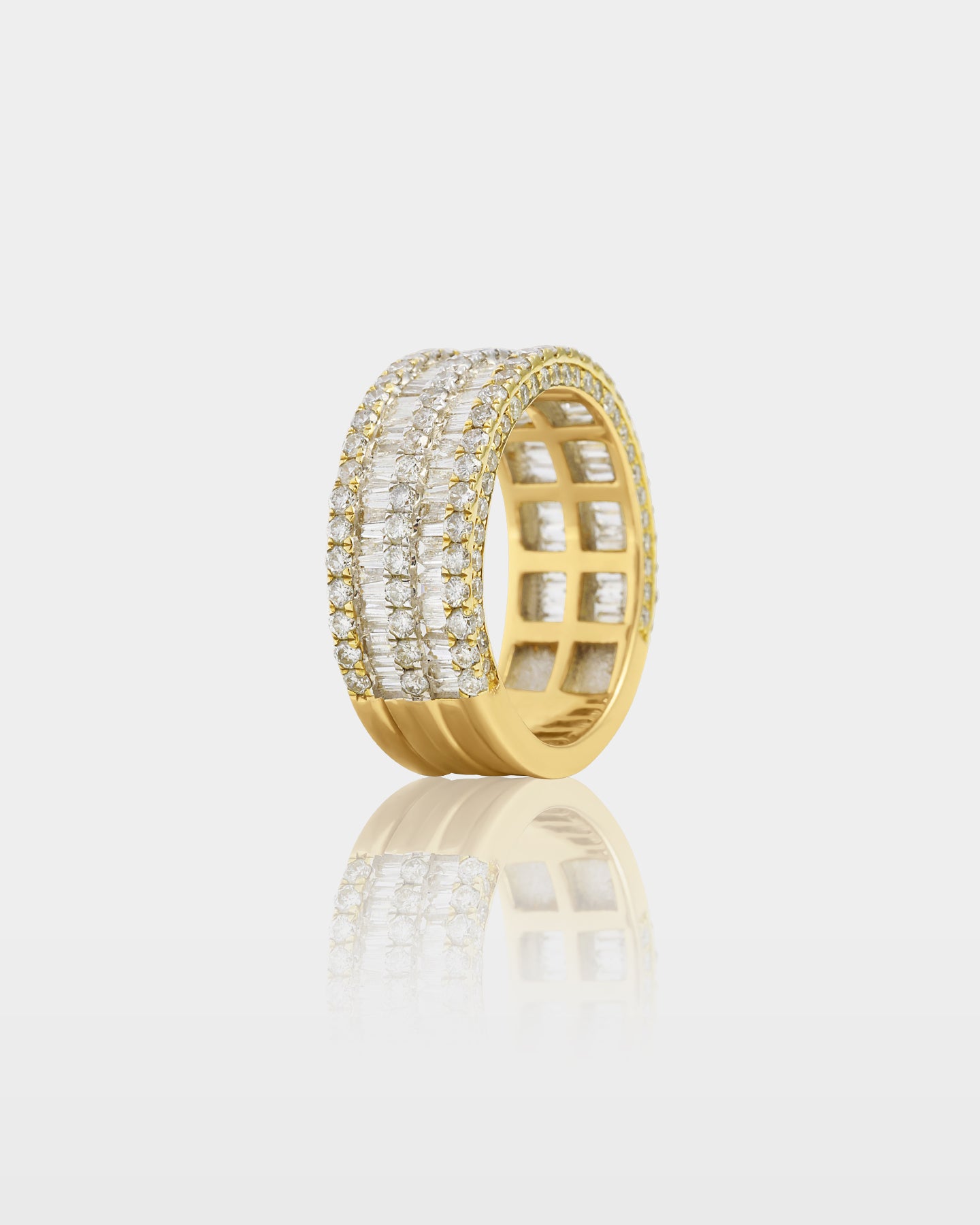 Gold Five Row Round & Baguette Wide Diamond Band | The Ice Champ Texas