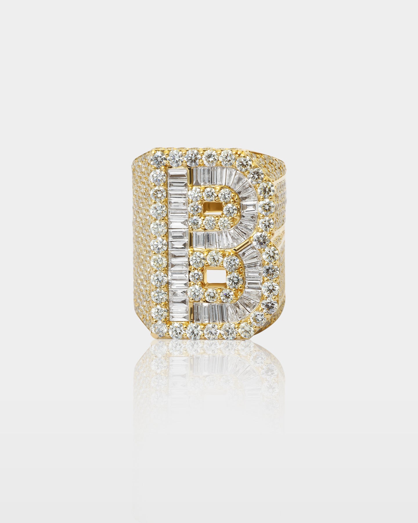 Gold Natural Diamond B Initial Ring | The Ice Champ Grapevine Texas