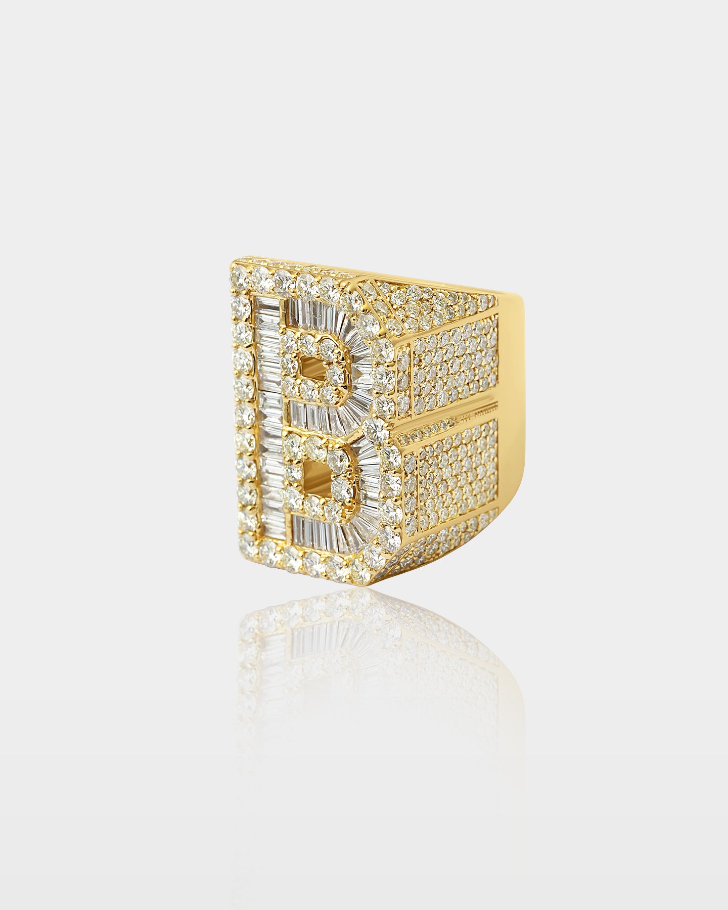 Gold Natural Diamond B Initial Ring | The Ice Champ Grapevine Texas