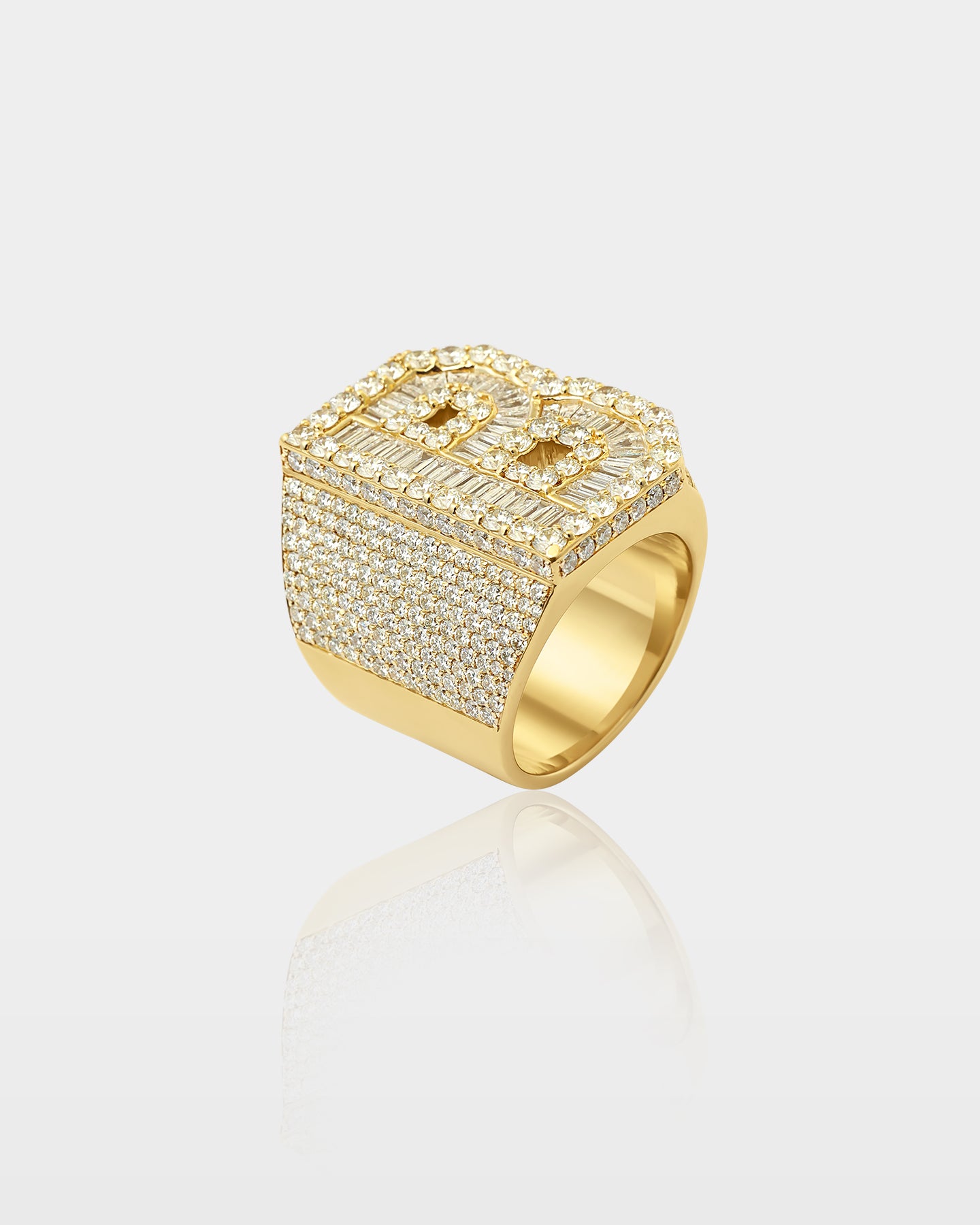 Gold Natural Diamond B Initial Ring | The Ice Champ Grapevine Texas